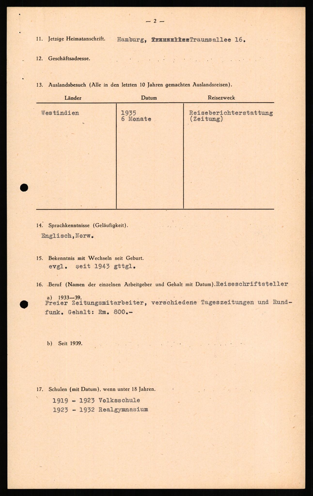 Forsvaret, Forsvarets overkommando II, RA/RAFA-3915/D/Db/L0014: CI Questionaires. Tyske okkupasjonsstyrker i Norge. Tyskere., 1945-1946, p. 450