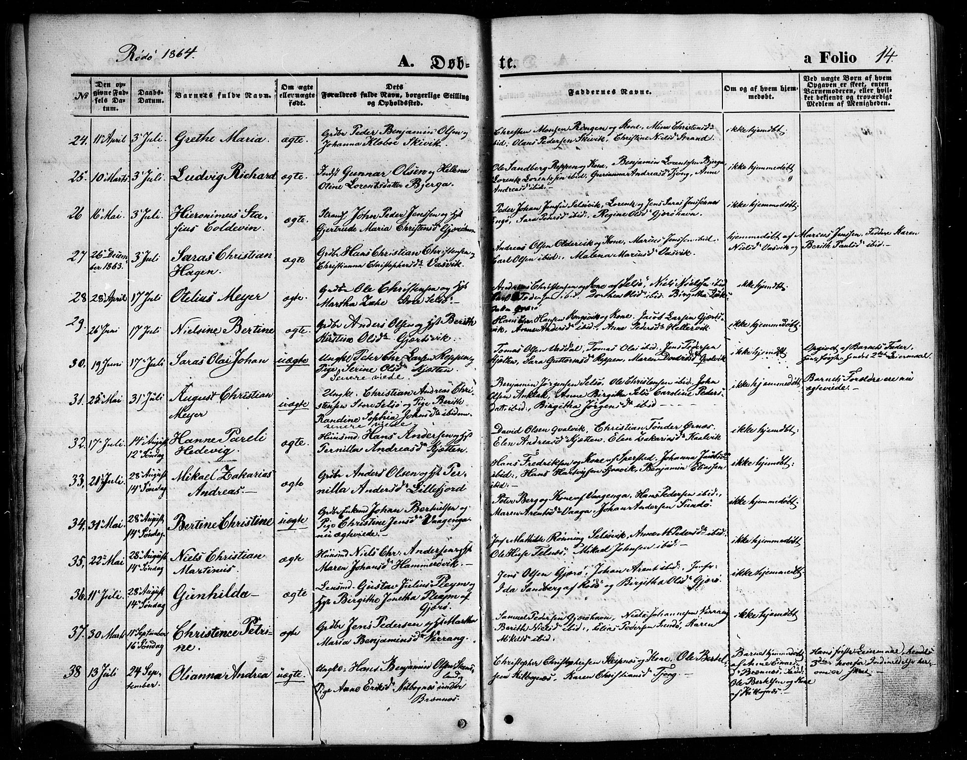 Ministerialprotokoller, klokkerbøker og fødselsregistre - Nordland, AV/SAT-A-1459/841/L0606: Parish register (official) no. 841A10, 1860-1877, p. 14