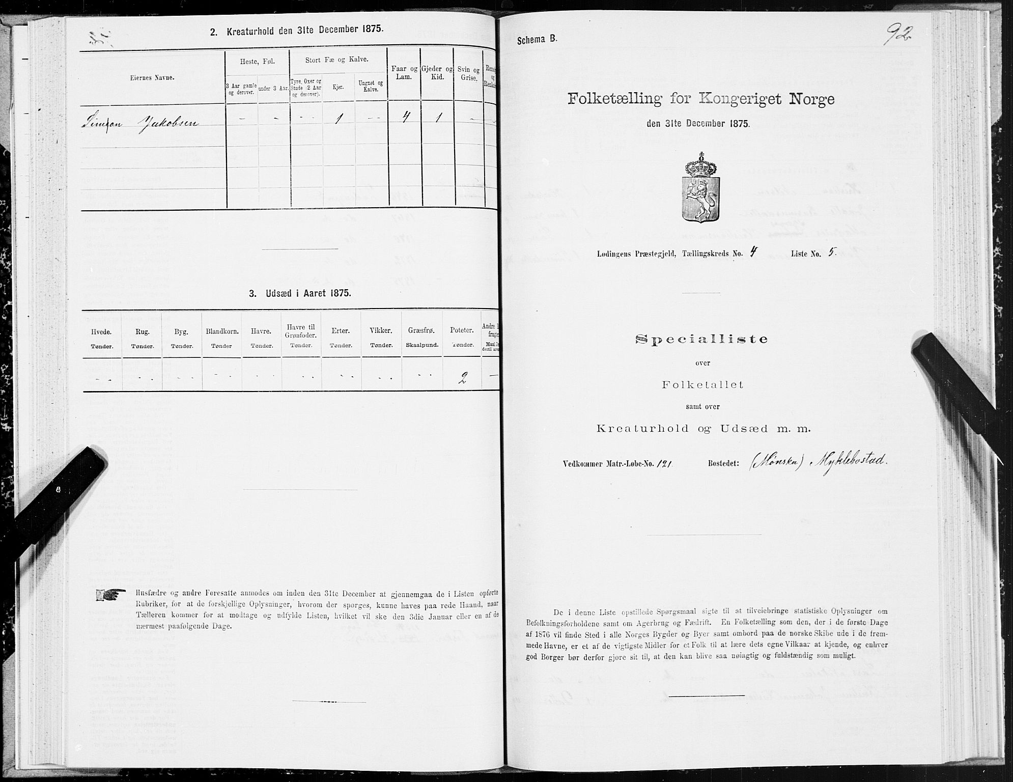 SAT, 1875 census for 1851P Lødingen, 1875, p. 2092