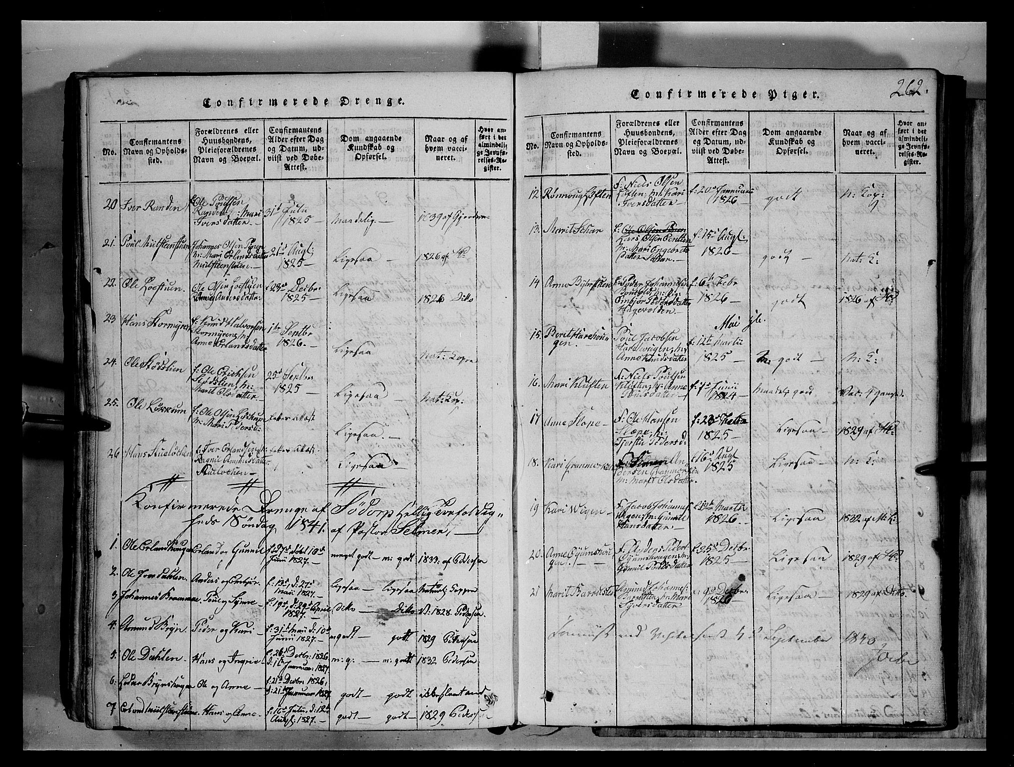 Fron prestekontor, SAH/PREST-078/H/Ha/Hab/L0004: Parish register (copy) no. 4, 1816-1850, p. 262