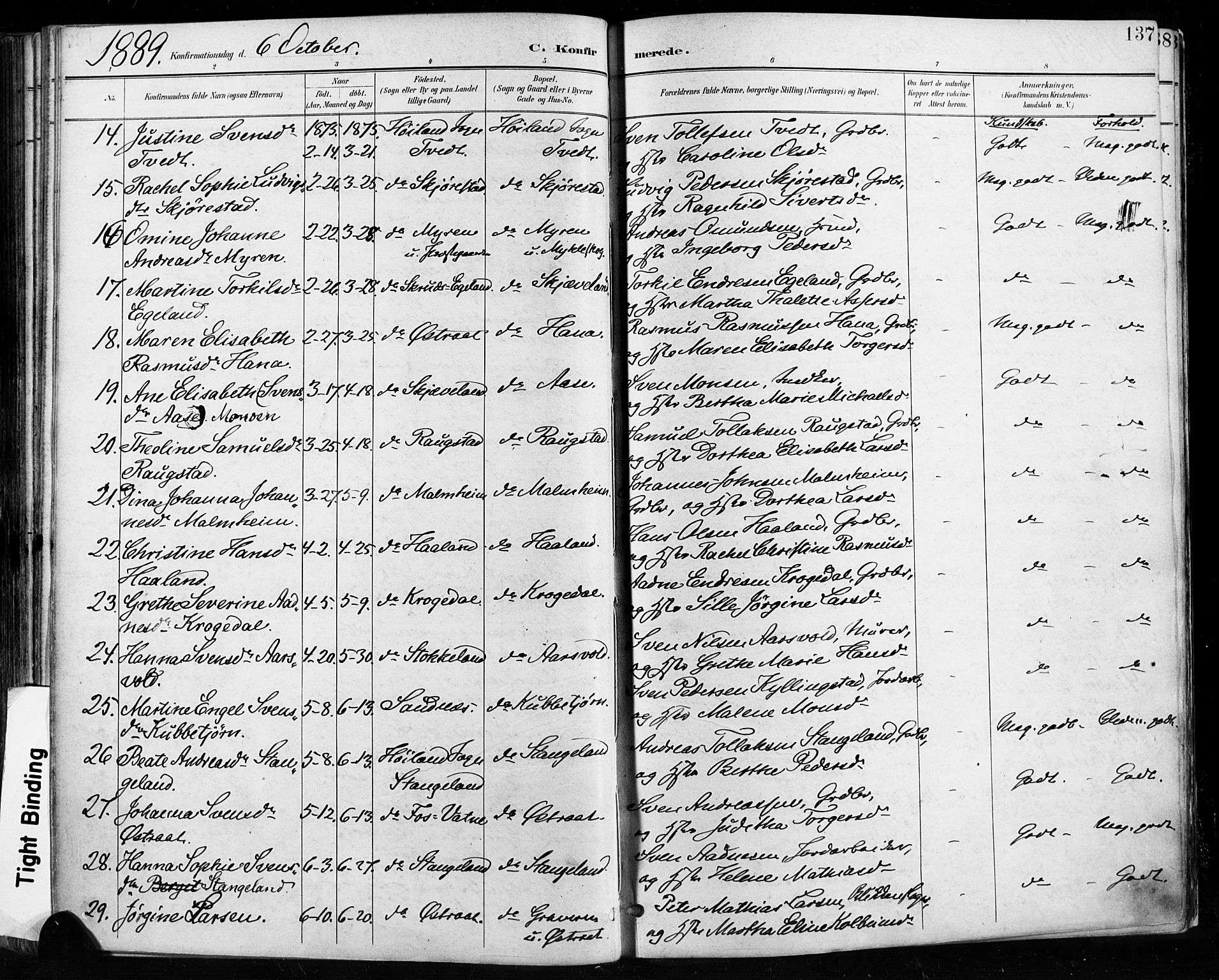 Høyland sokneprestkontor, SAST/A-101799/001/30BA/L0013: Parish register (official) no. A 13.1, 1889-1898, p. 137