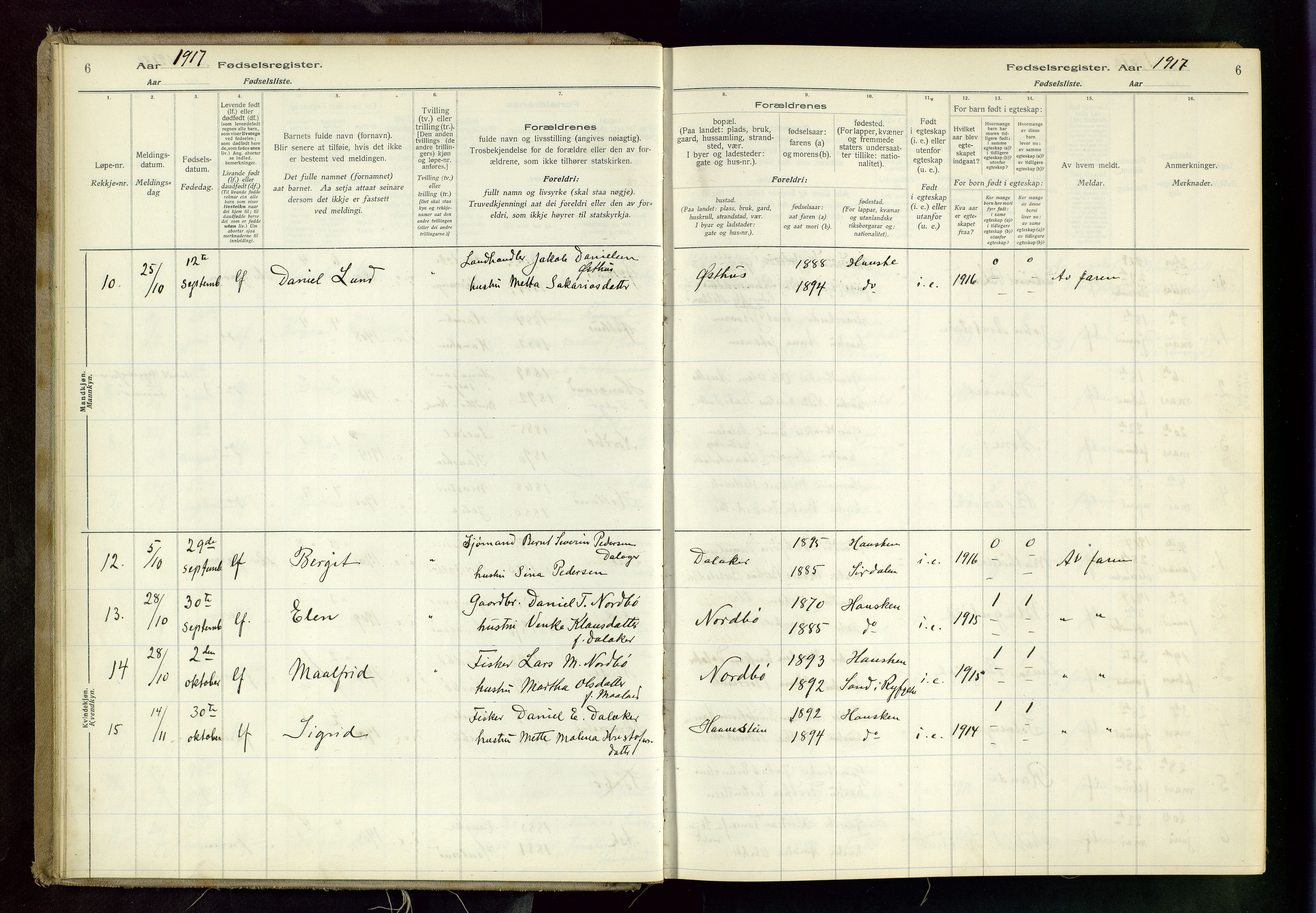 Rennesøy sokneprestkontor, AV/SAST-A -101827/I/Id/L0001: Birth register no. 1, 1916-1982, p. 6