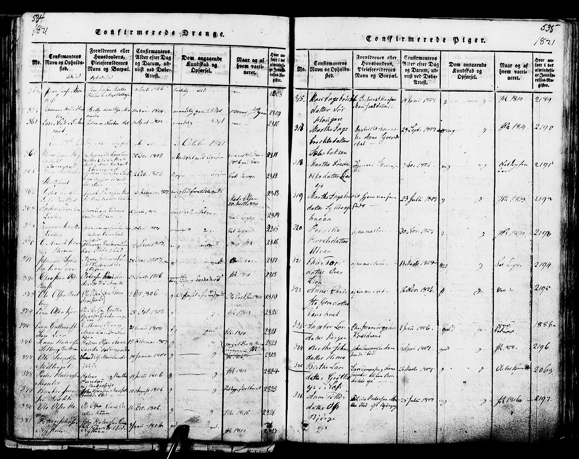 Ringsaker prestekontor, SAH/PREST-014/K/Ka/L0005: Parish register (official) no. 5, 1814-1826, p. 534-535
