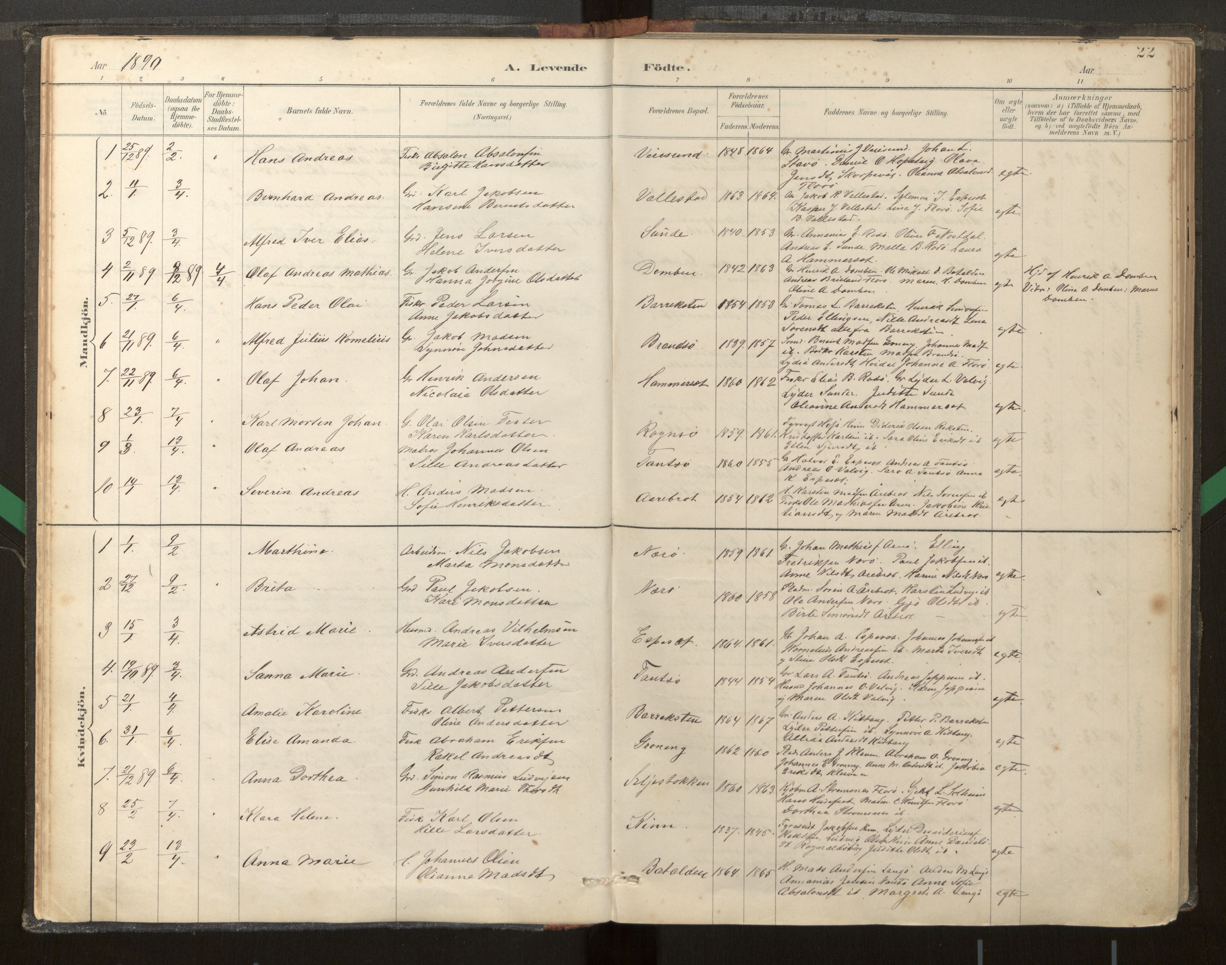 Kinn sokneprestembete, AV/SAB-A-80801/H/Haa/Haab/L0001: Parish register (official) no. B 1, 1886-1921, p. 22