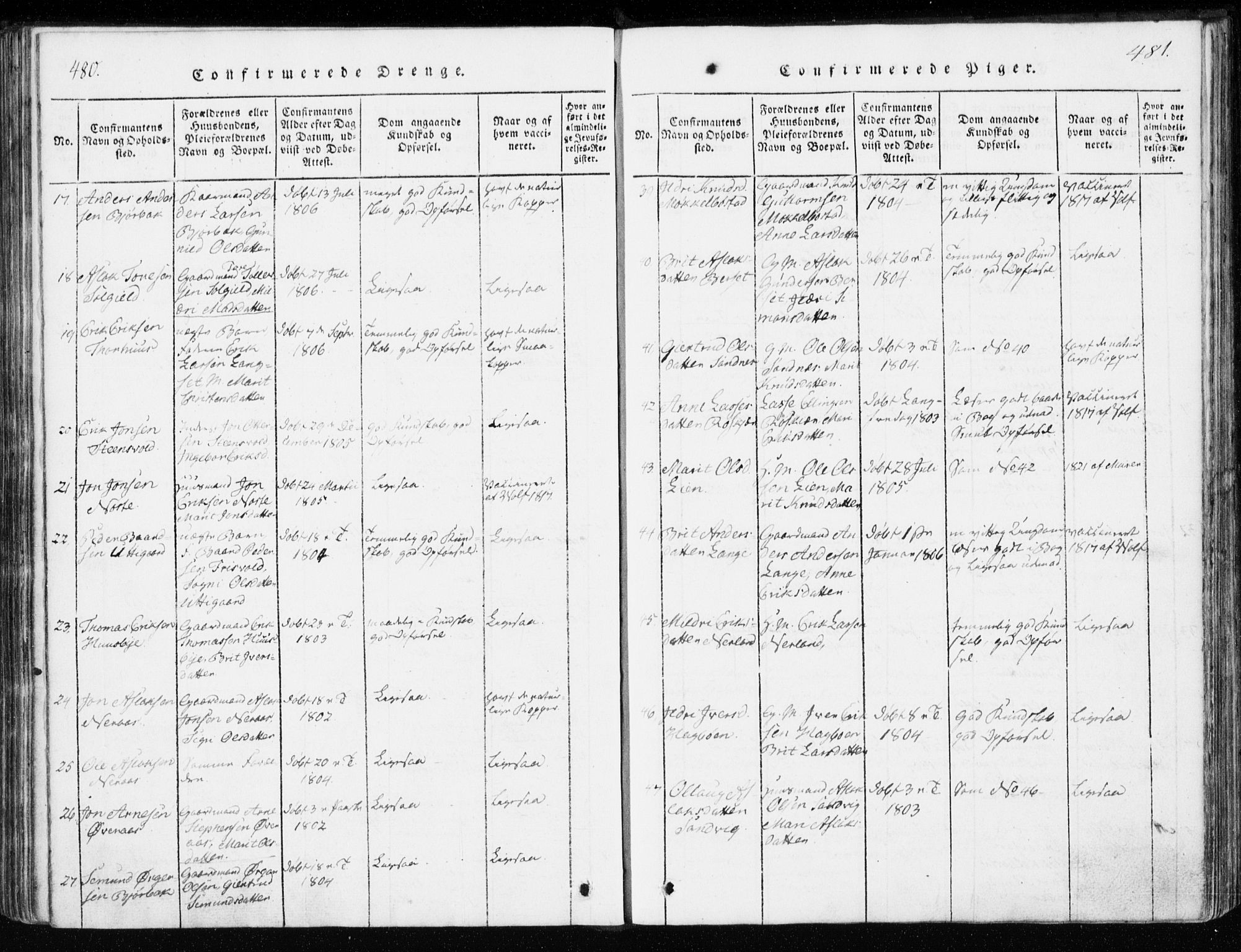 Ministerialprotokoller, klokkerbøker og fødselsregistre - Møre og Romsdal, AV/SAT-A-1454/551/L0623: Parish register (official) no. 551A03, 1818-1831, p. 480-481