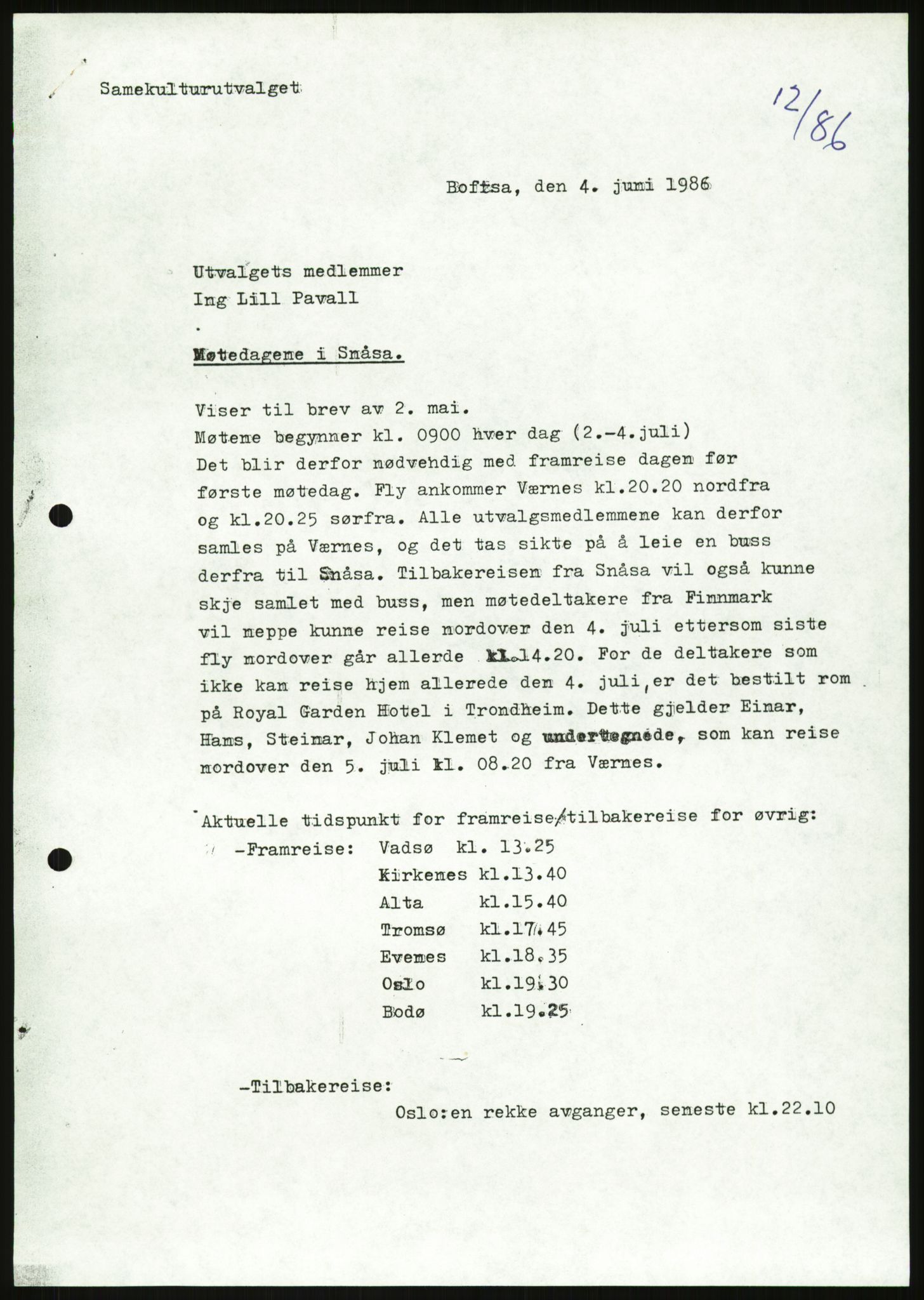 Kirke- og undervisningsdepartementet, Samekulturutvalget, AV/RA-S-2905/D/L0002: Utgående brev. Register til disse, 1981-1987, p. 27