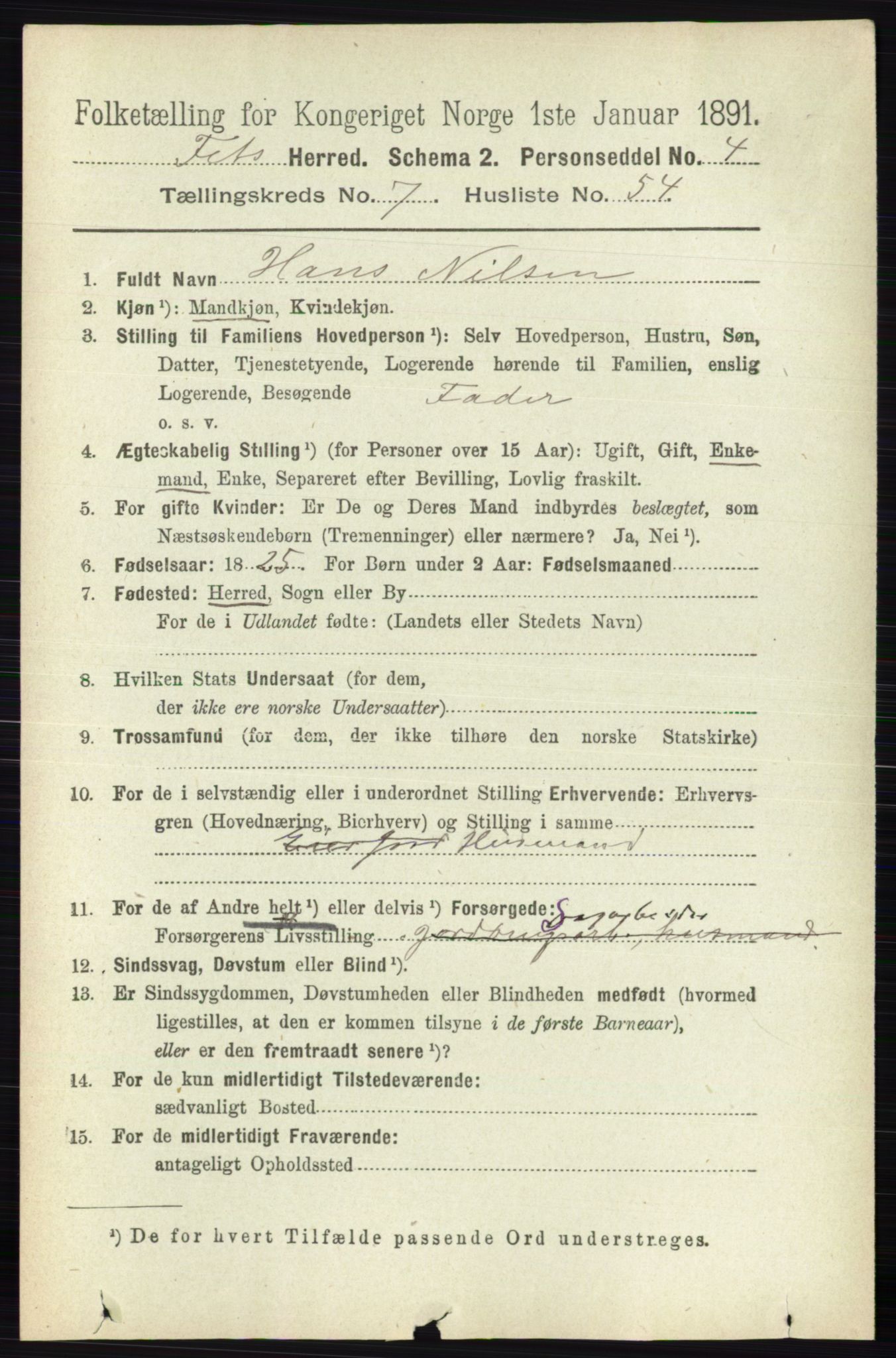 RA, 1891 census for 0227 Fet, 1891, p. 2758