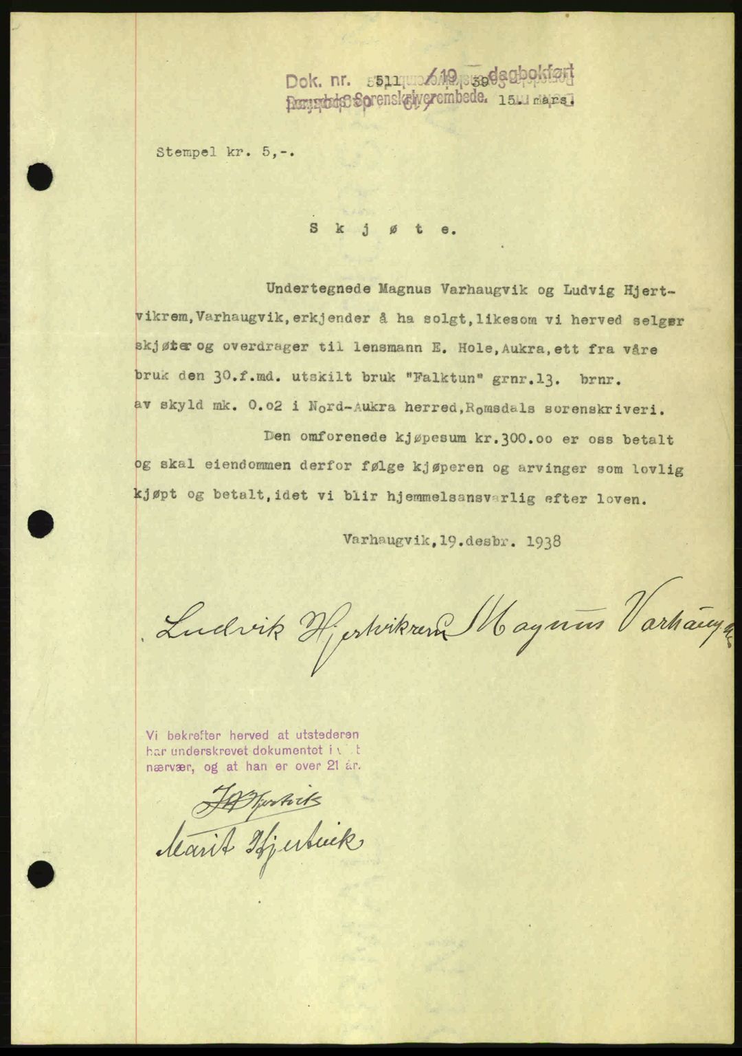 Romsdal sorenskriveri, AV/SAT-A-4149/1/2/2C: Mortgage book no. A6, 1938-1939, Diary no: : 511/1939