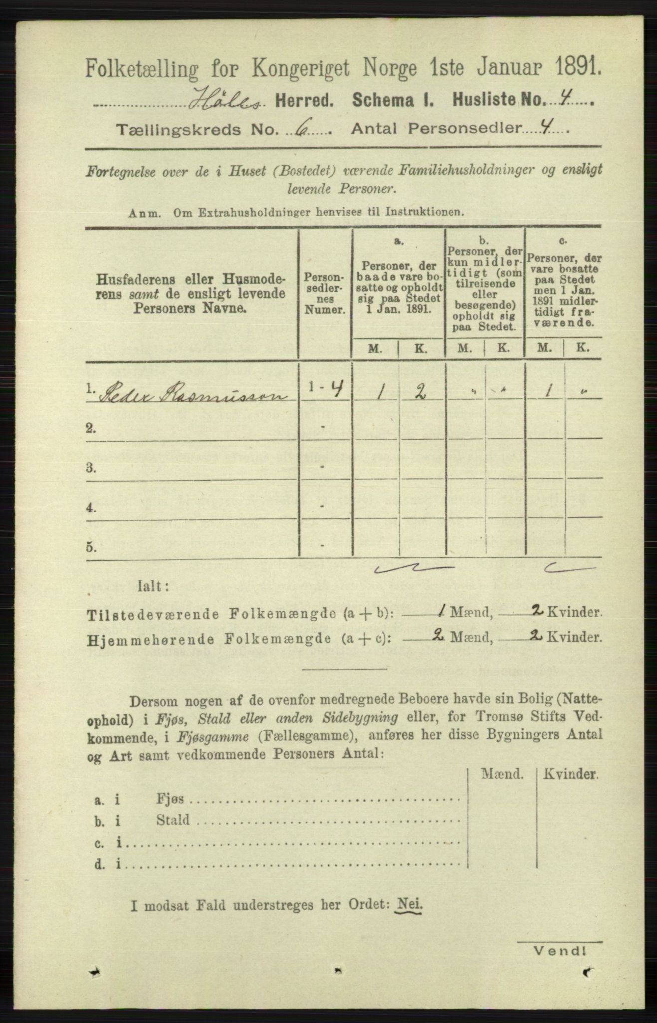 RA, 1891 census for 1128 Høle, 1891, p. 1279