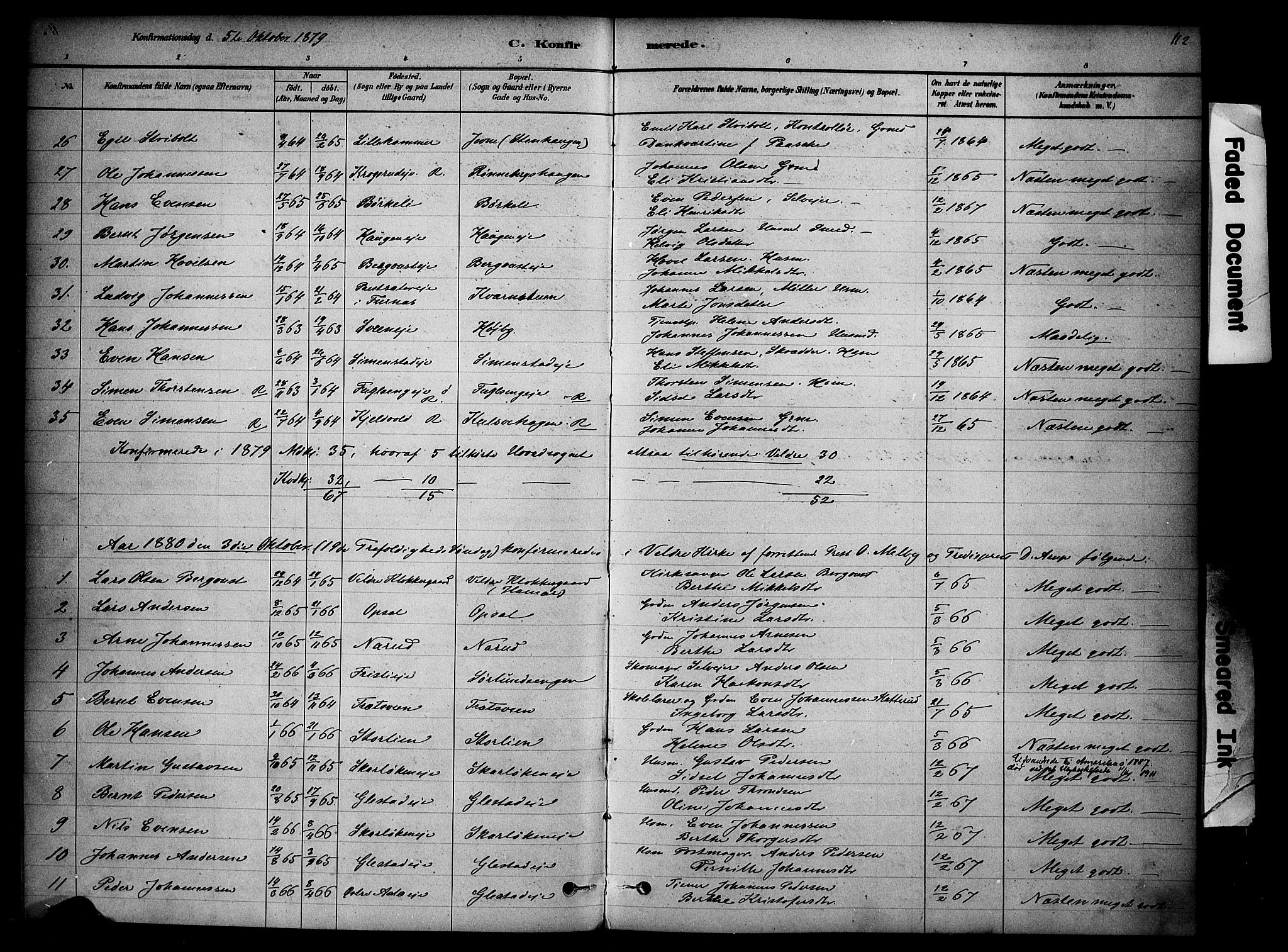 Ringsaker prestekontor, SAH/PREST-014/K/Ka/L0014: Parish register (official) no. 14, 1879-1890, p. 112