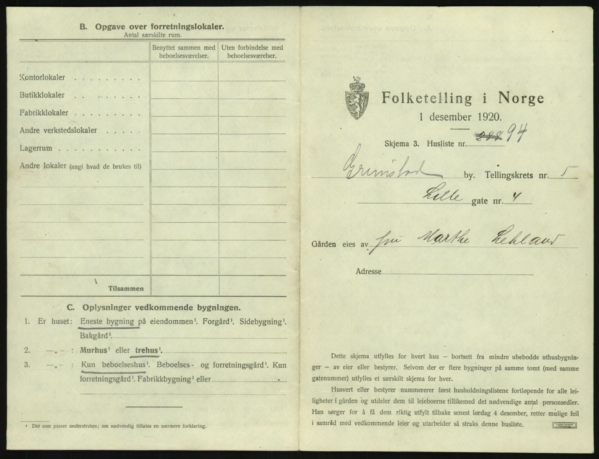 SAK, 1920 census for Grimstad, 1920, p. 965