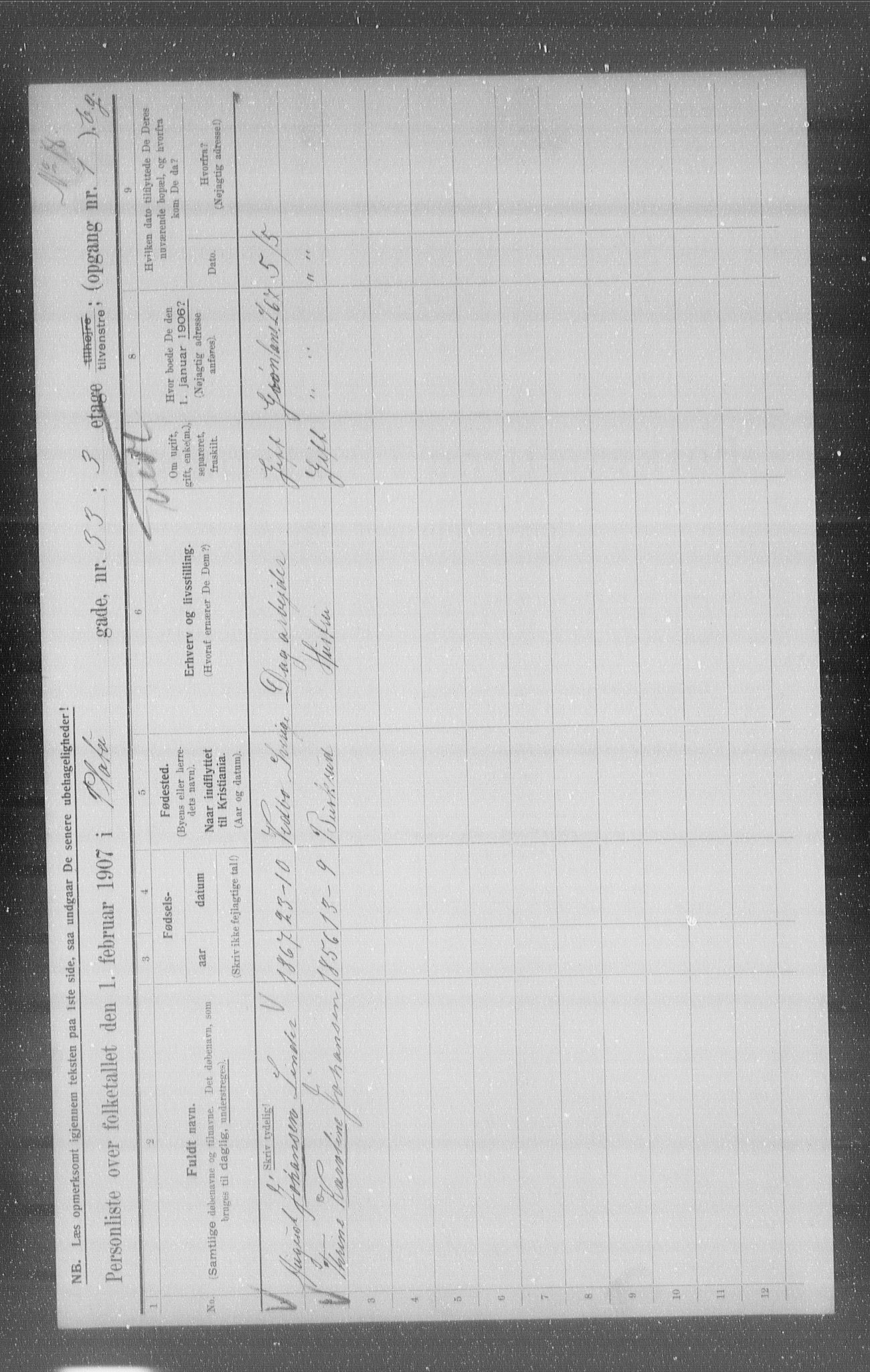 OBA, Municipal Census 1907 for Kristiania, 1907, p. 41396