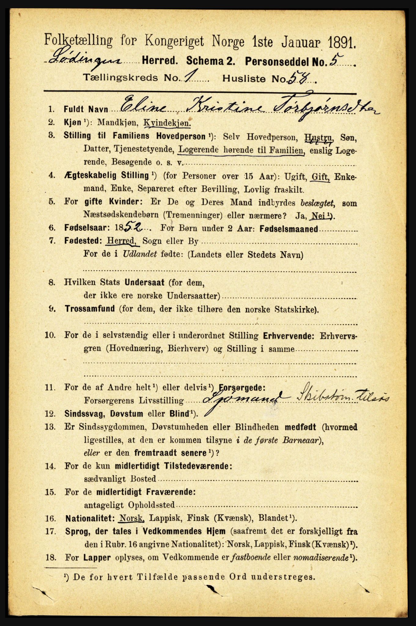 RA, 1891 census for 1851 Lødingen, 1891, p. 511