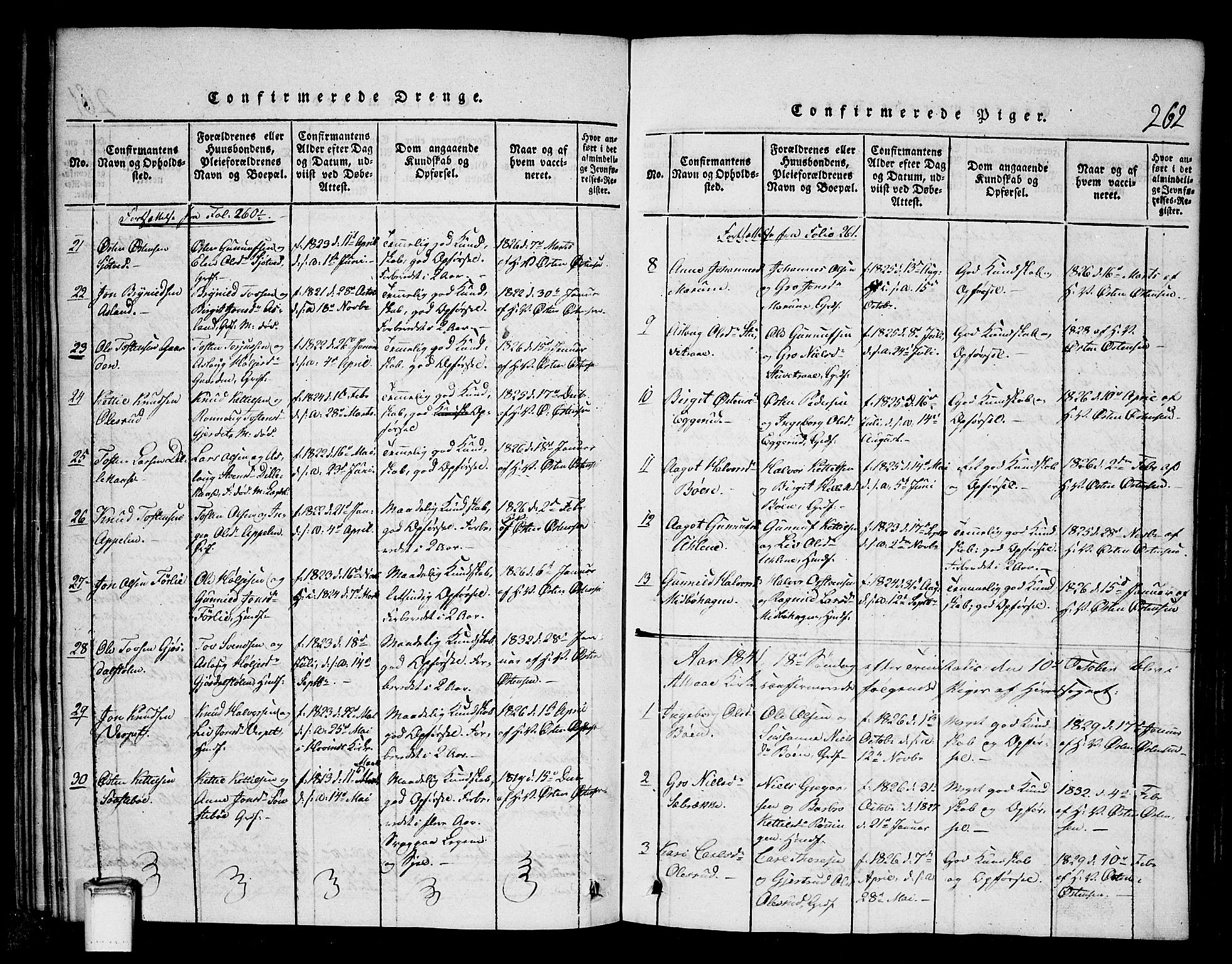 Tinn kirkebøker, SAKO/A-308/G/Gb/L0001: Parish register (copy) no. II 1 /2, 1837-1850, p. 262