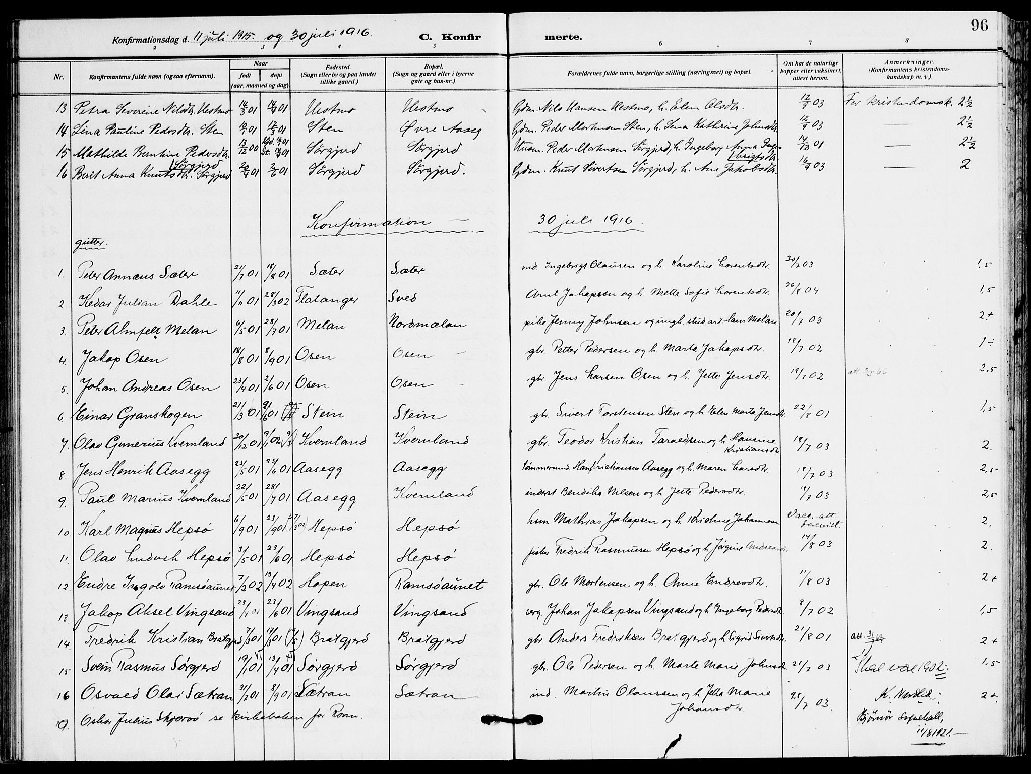 Ministerialprotokoller, klokkerbøker og fødselsregistre - Sør-Trøndelag, SAT/A-1456/658/L0724: Parish register (official) no. 658A03, 1912-1924, p. 96