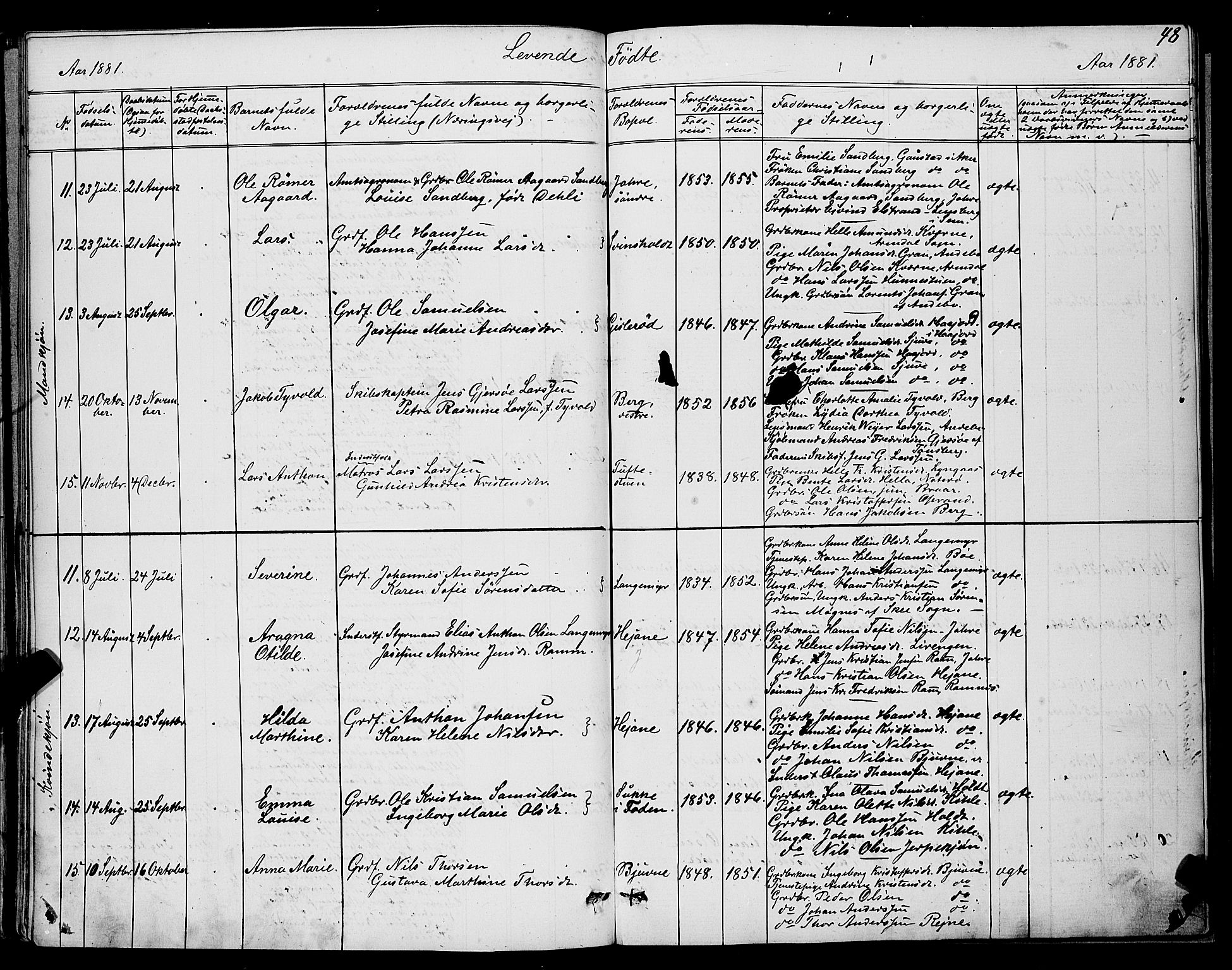 Ramnes kirkebøker, SAKO/A-314/G/Ga/L0003: Parish register (copy) no. I 3, 1870-1896, p. 48