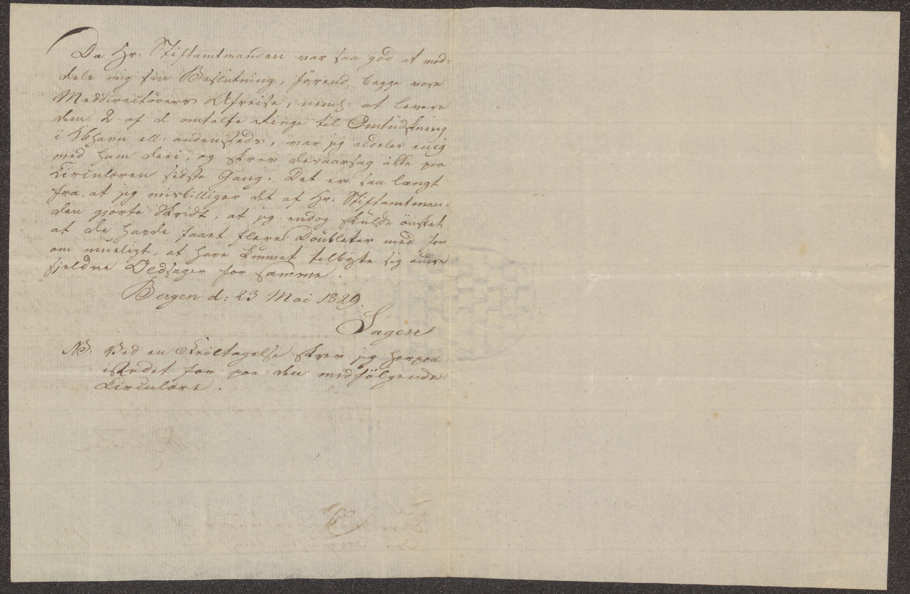 Bergens Museum, UMB/A007/D/Da/L0004/0001: Brevsamling 1829 - 1830 / Brevsamling 1829, 1829