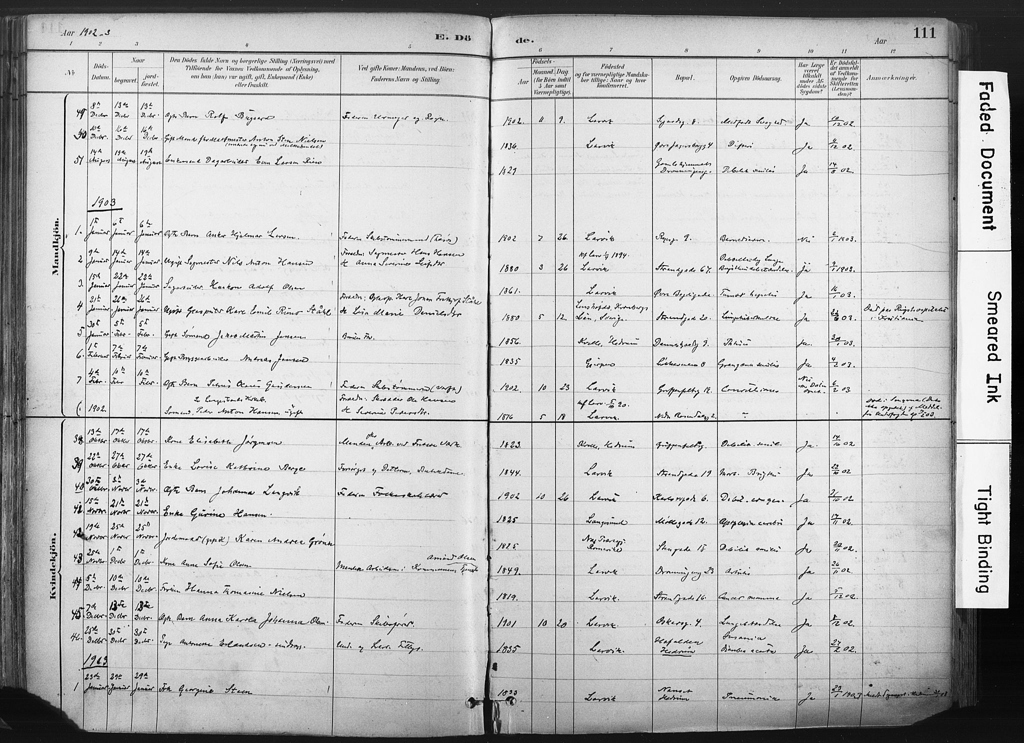 Larvik kirkebøker, SAKO/A-352/F/Fa/L0010: Parish register (official) no. I 10, 1884-1910, p. 111