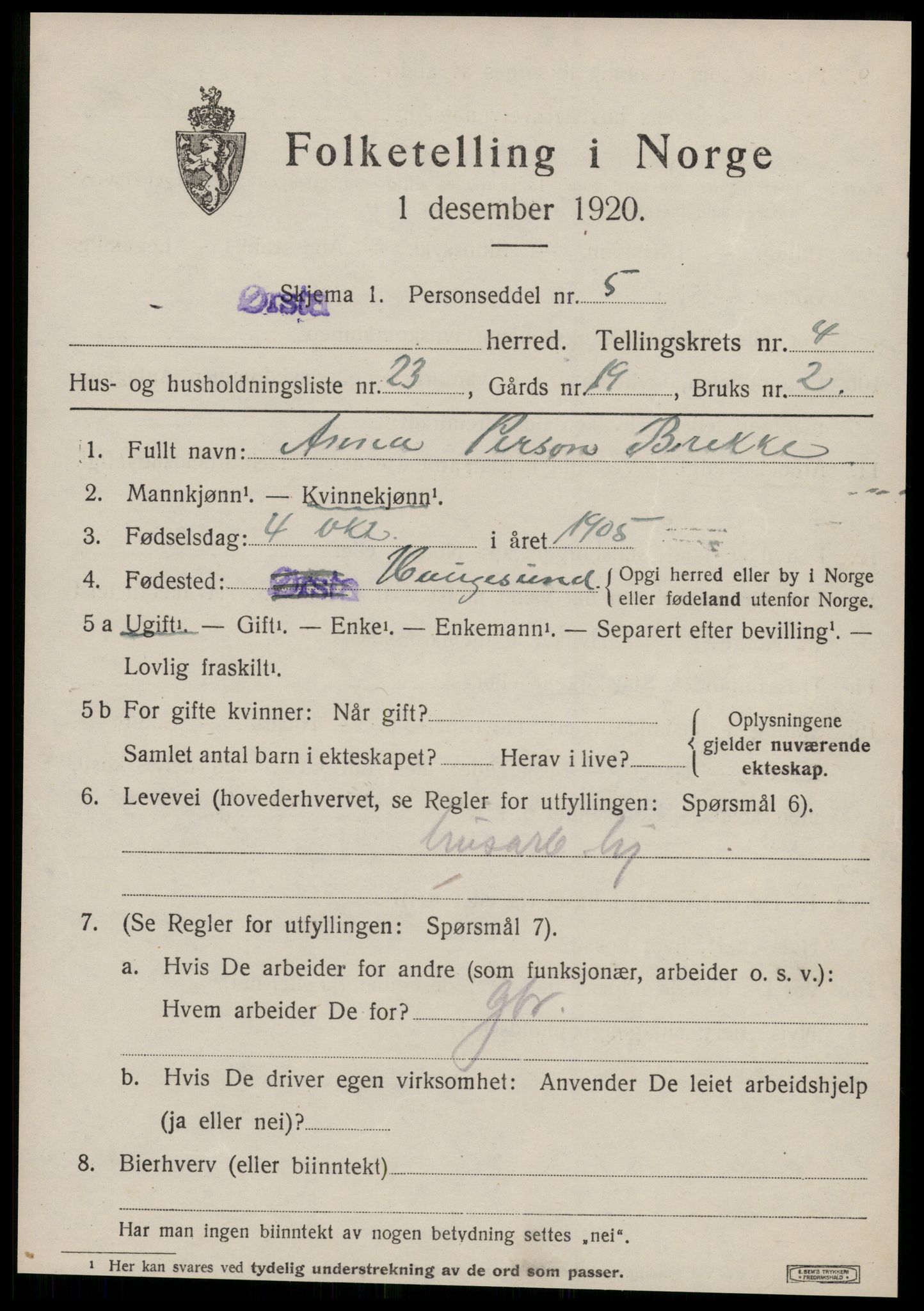 SAT, 1920 census for Ørsta, 1920, p. 4256