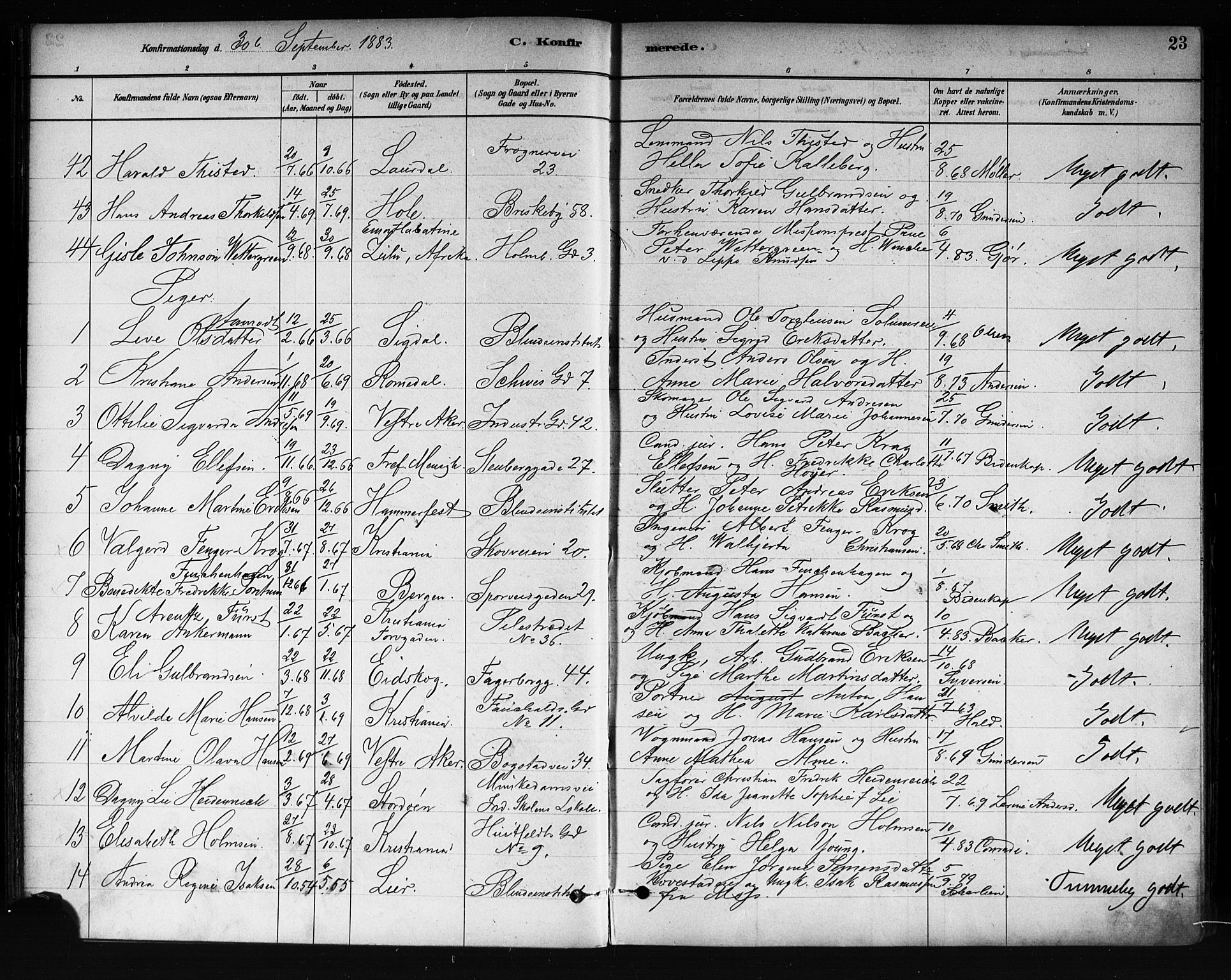 Uranienborg prestekontor Kirkebøker, AV/SAO-A-10877/F/Fa/L0002: Parish register (official) no. I 2, 1880-1896, p. 23