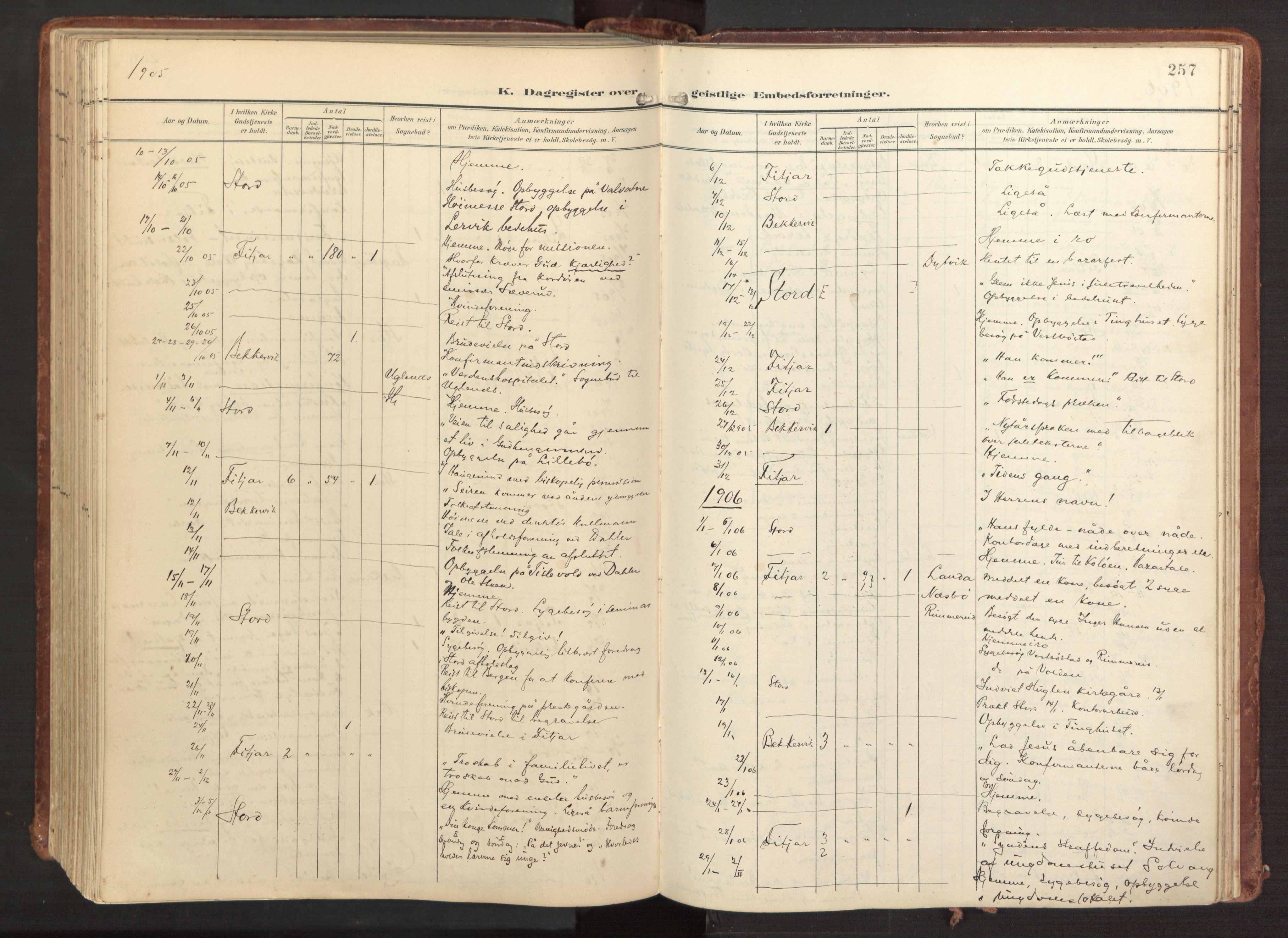 Fitjar sokneprestembete, SAB/A-99926: Parish register (official) no. A 3, 1900-1918, p. 257