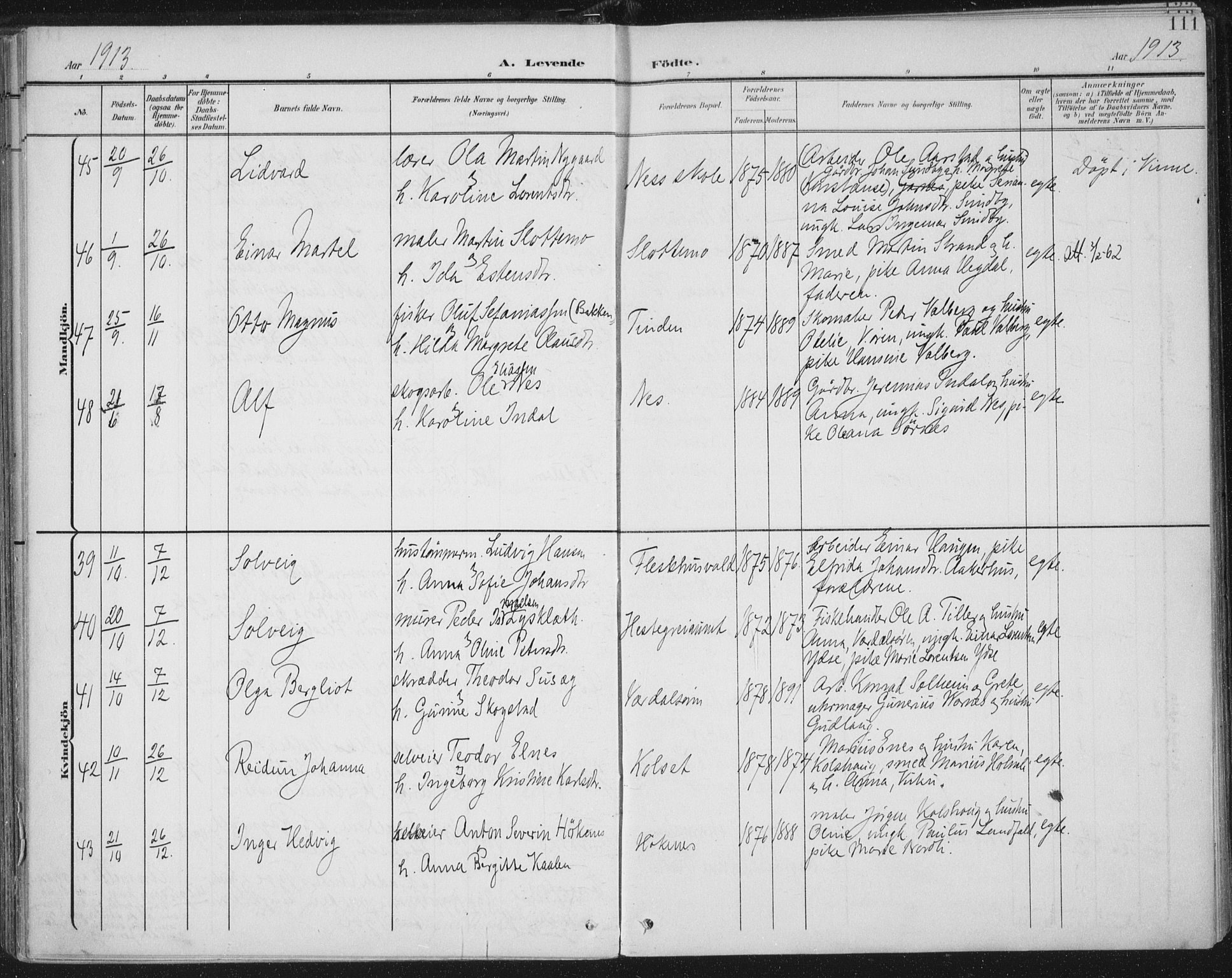 Ministerialprotokoller, klokkerbøker og fødselsregistre - Nord-Trøndelag, AV/SAT-A-1458/723/L0246: Parish register (official) no. 723A15, 1900-1917, p. 111