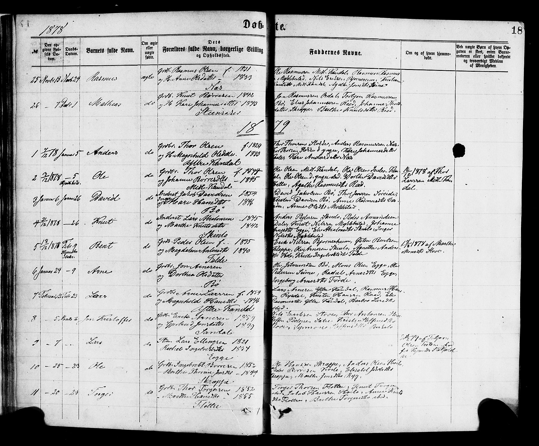 Gloppen sokneprestembete, SAB/A-80101/H/Haa/Haac/L0001: Parish register (official) no. C 1, 1871-1886, p. 18