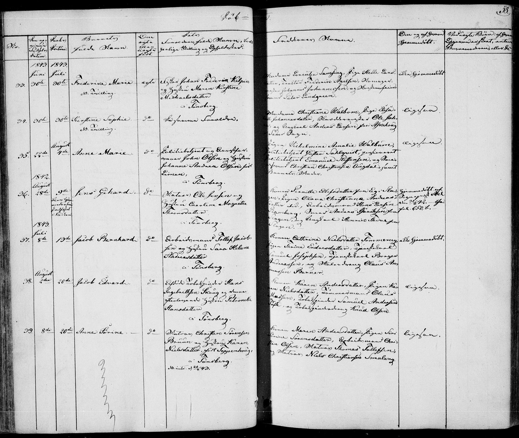 Tønsberg kirkebøker, AV/SAKO-A-330/F/Fa/L0006: Parish register (official) no. I 6, 1836-1844, p. 58