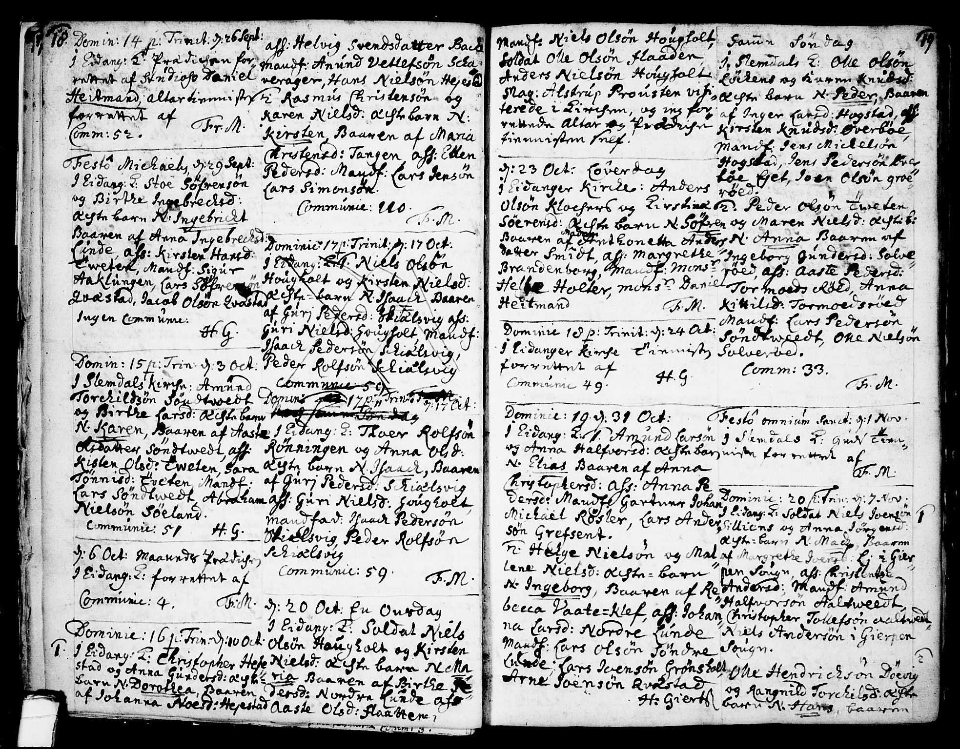 Eidanger kirkebøker, SAKO/A-261/F/Fa/L0004: Parish register (official) no. 4, 1733-1759, p. 18-19