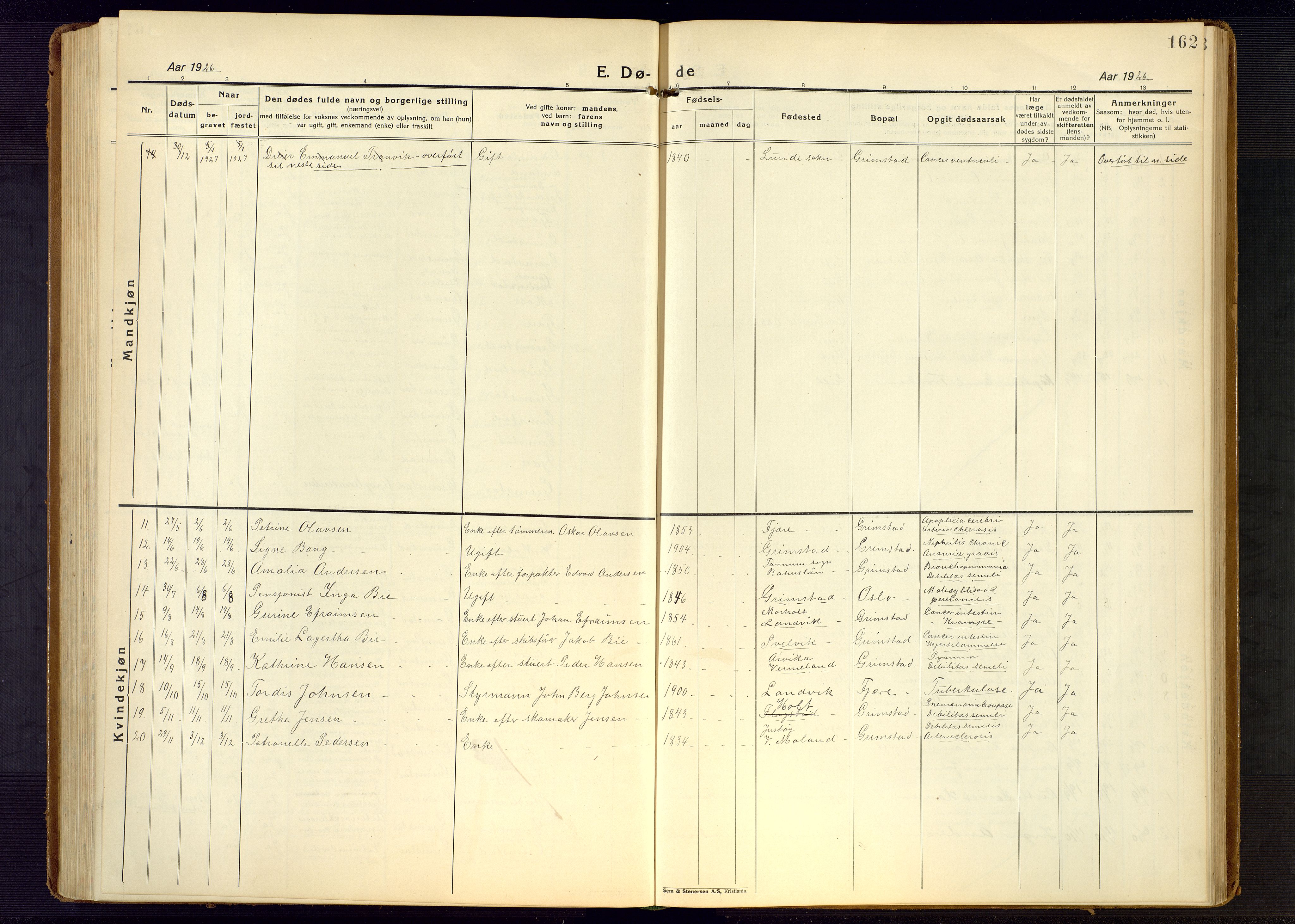 Grimstad sokneprestkontor, AV/SAK-1111-0017/F/Fb/L0002: Parish register (copy) no. B 2, 1923-1949, p. 162