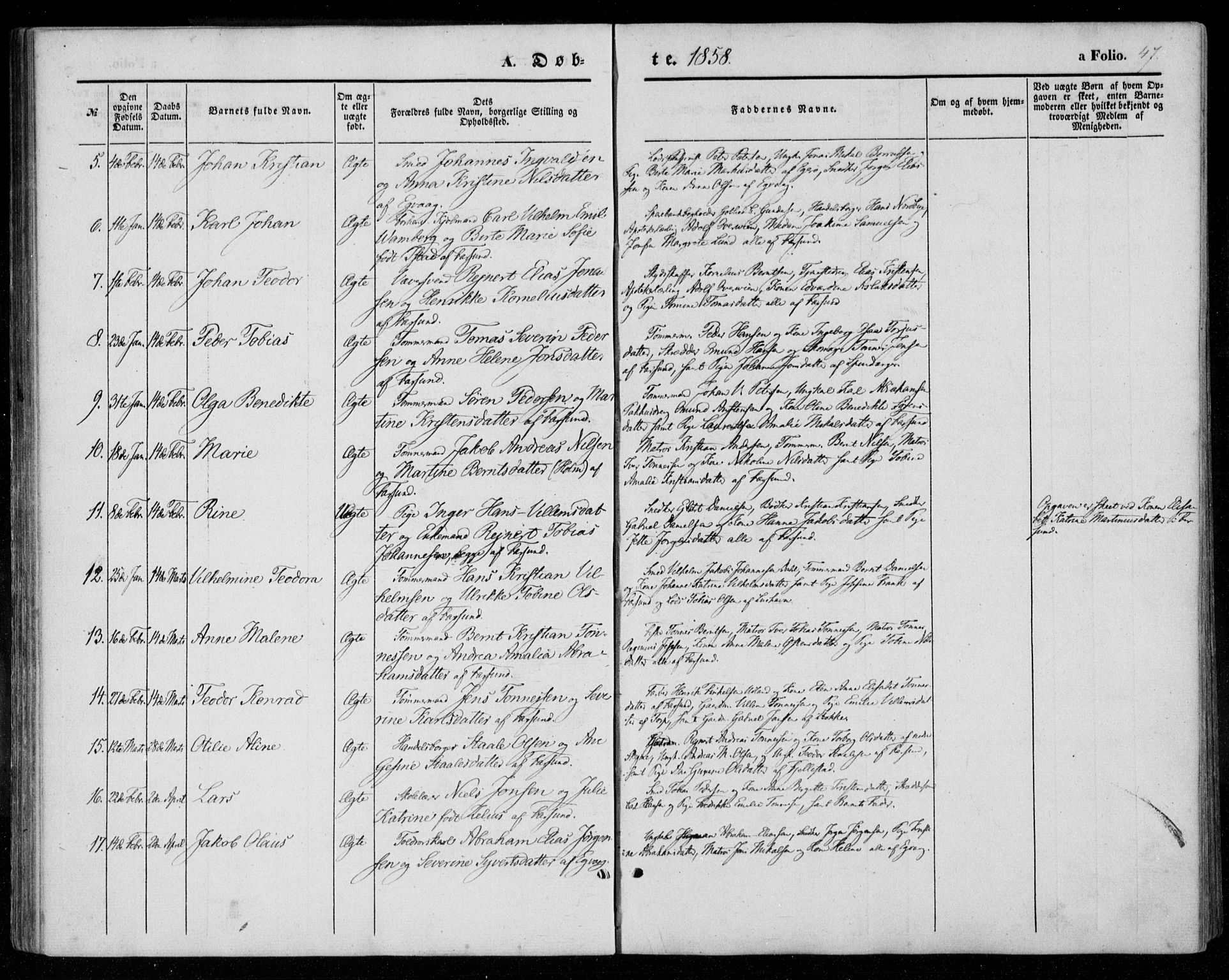 Farsund sokneprestkontor, SAK/1111-0009/F/Fa/L0004: Parish register (official) no. A 4, 1847-1863, p. 47