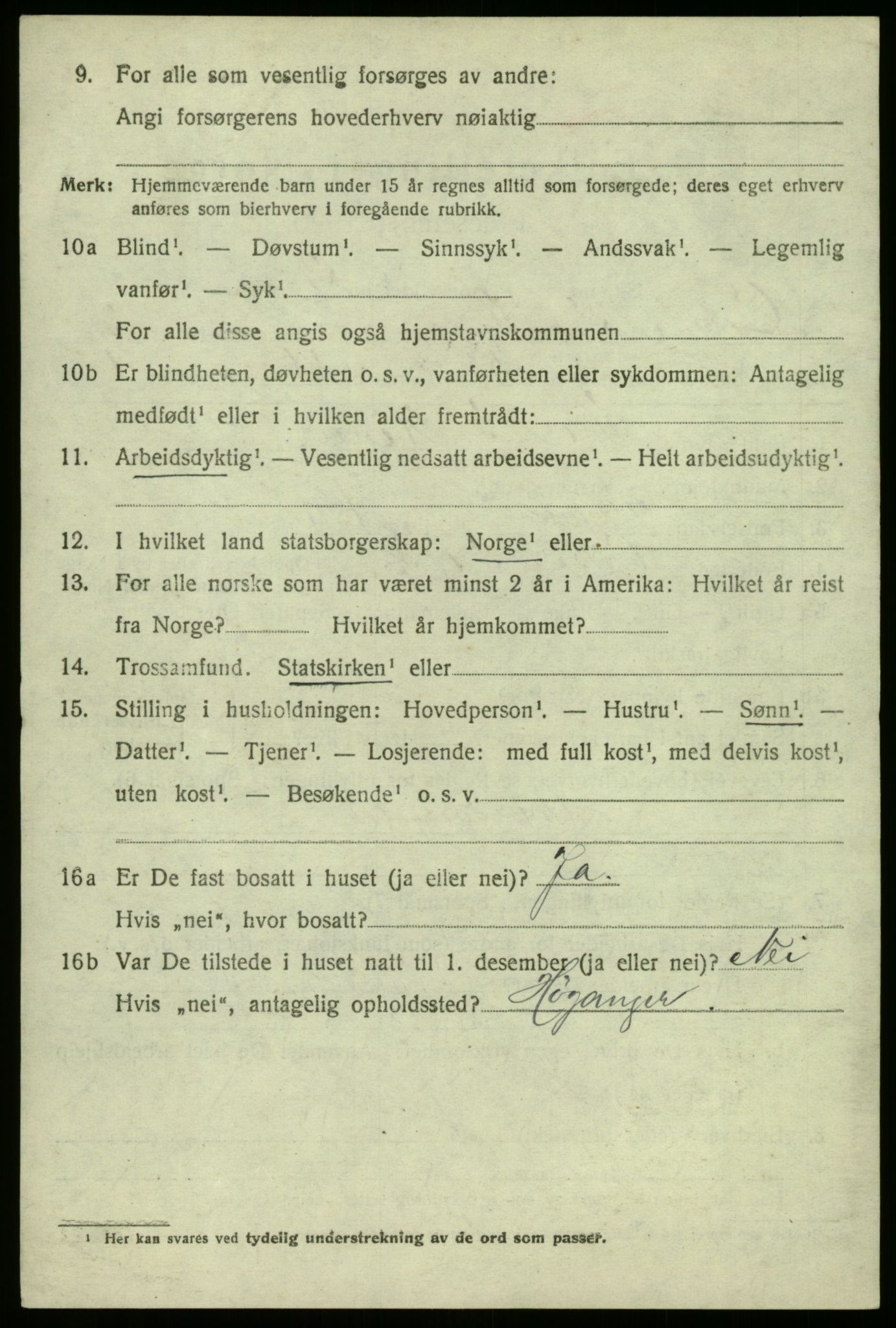 SAB, 1920 census for Vik, 1920, p. 3198