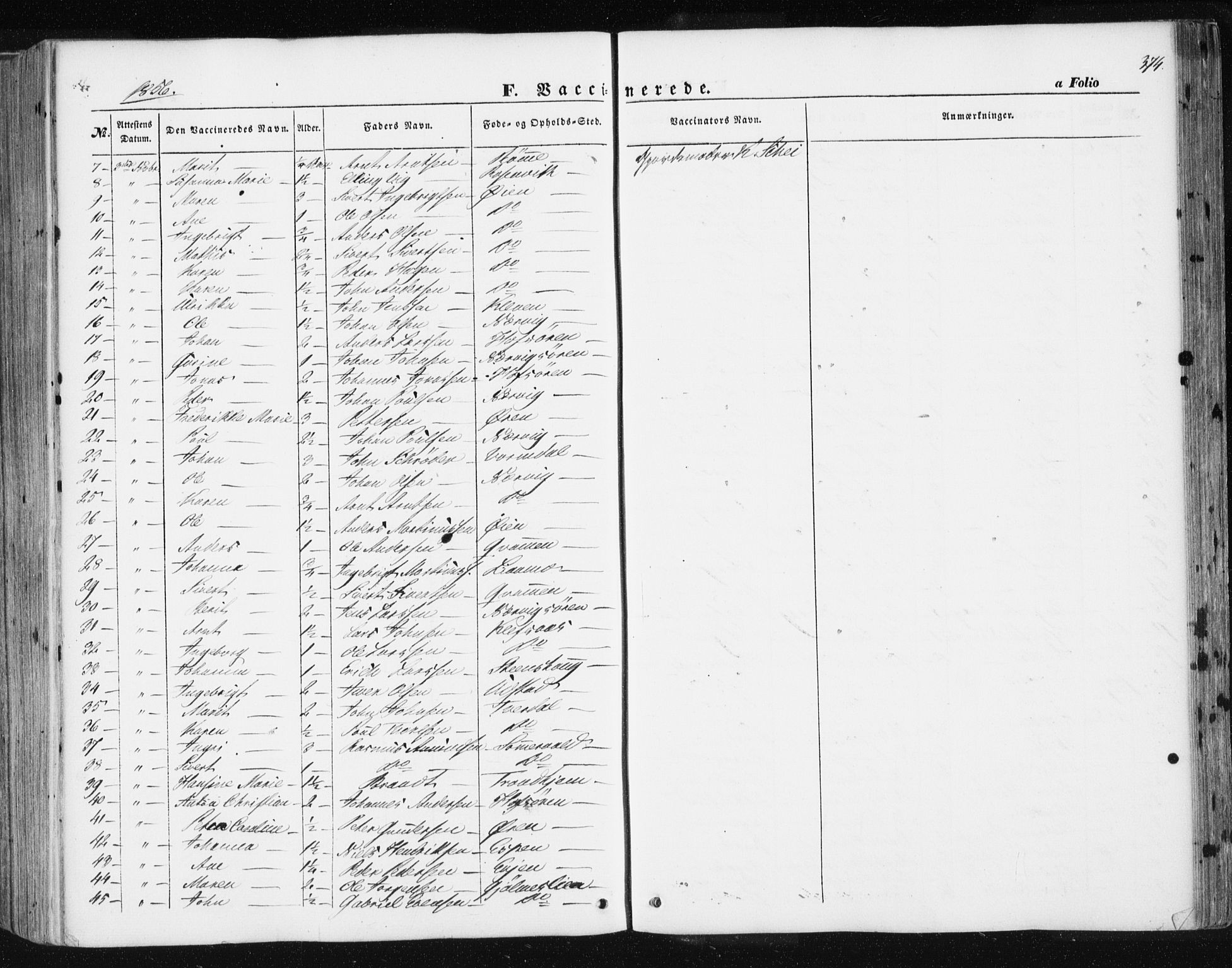 Ministerialprotokoller, klokkerbøker og fødselsregistre - Sør-Trøndelag, AV/SAT-A-1456/668/L0806: Parish register (official) no. 668A06, 1854-1869, p. 374