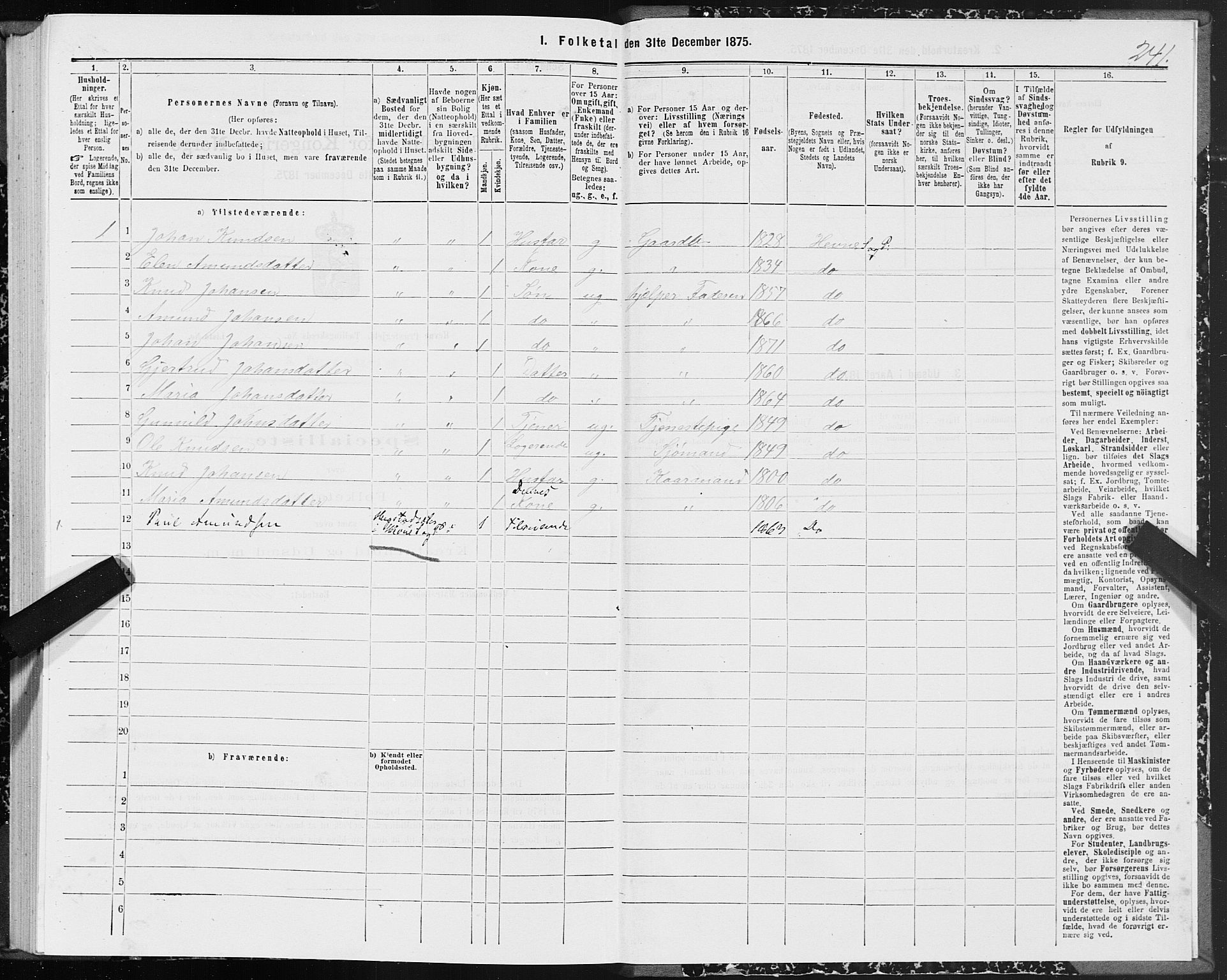 SAT, 1875 census for 1612P Hemne, 1875, p. 1241