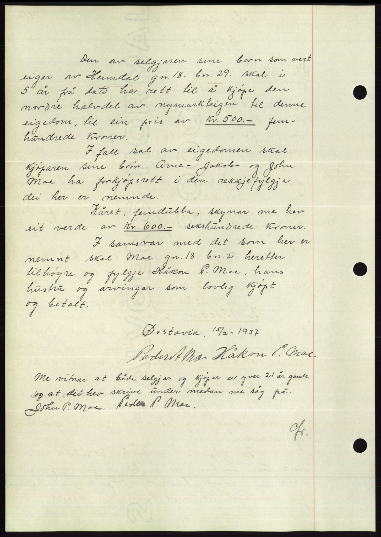 Søre Sunnmøre sorenskriveri, SAT/A-4122/1/2/2C/L0062: Mortgage book no. 56, 1936-1937, Diary no: : 303/1937