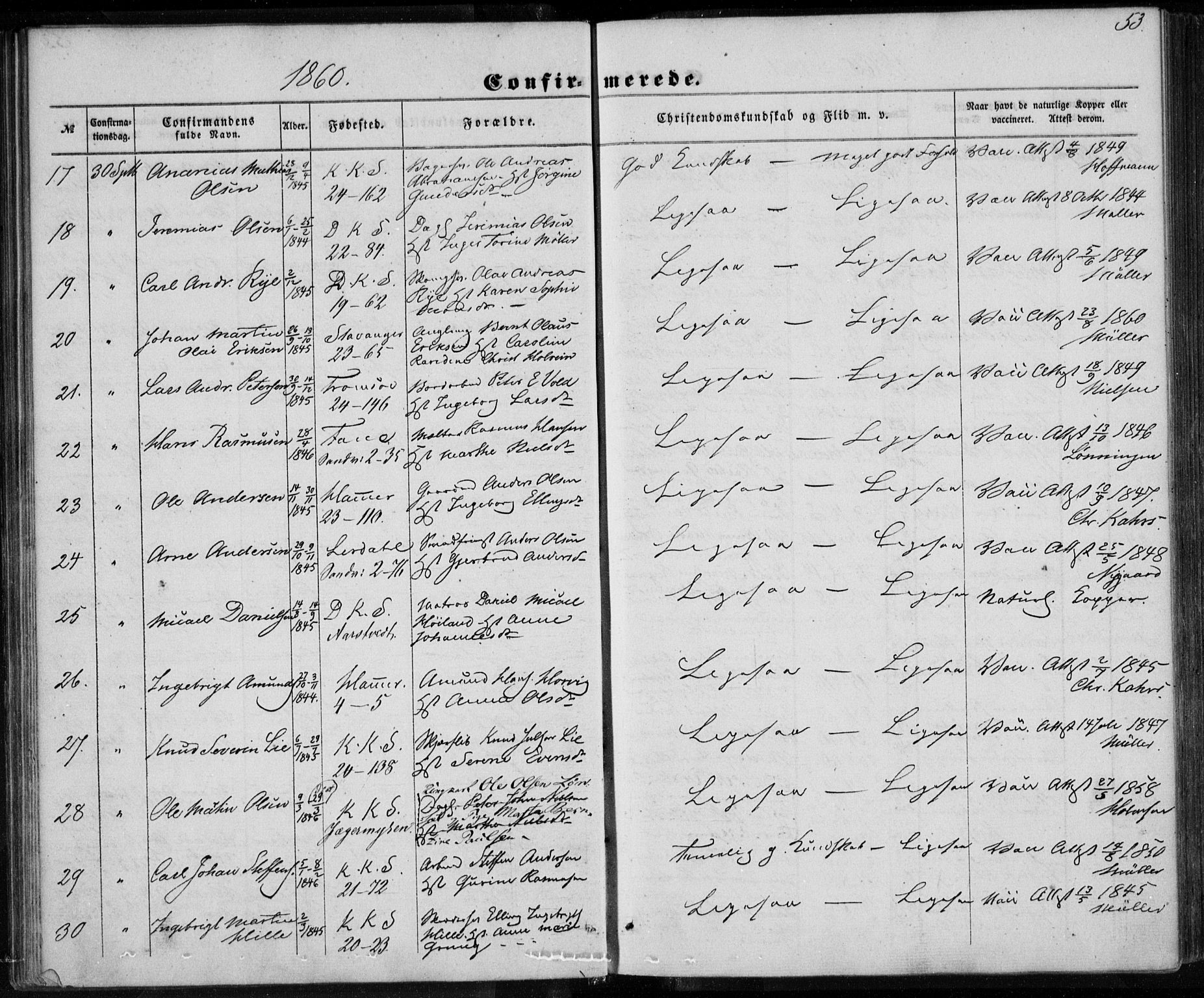 Korskirken sokneprestembete, SAB/A-76101/H/Haa/L0027: Parish register (official) no. C 3, 1854-1868, p. 53