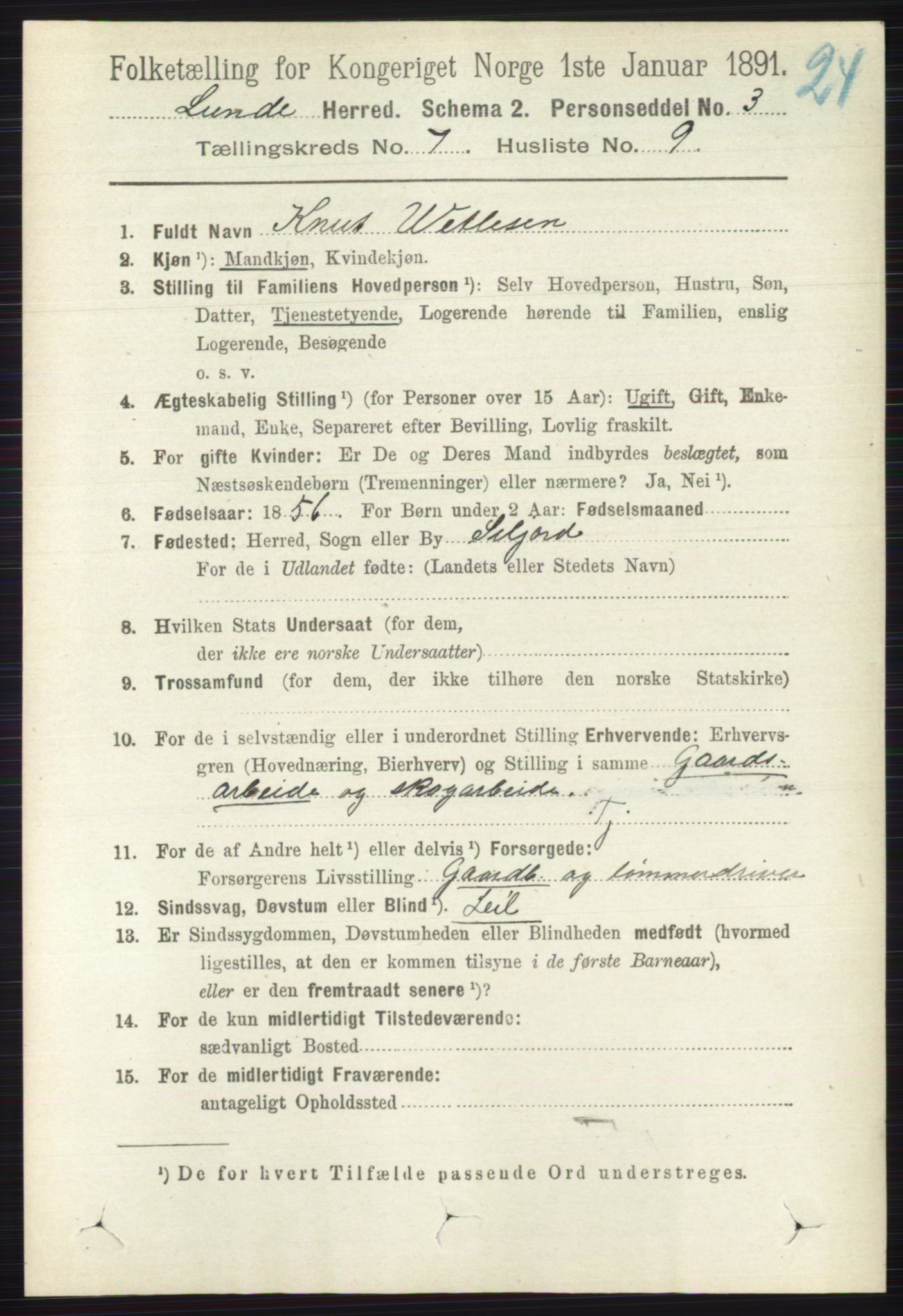 RA, 1891 census for 0820 Lunde, 1891, p. 2255