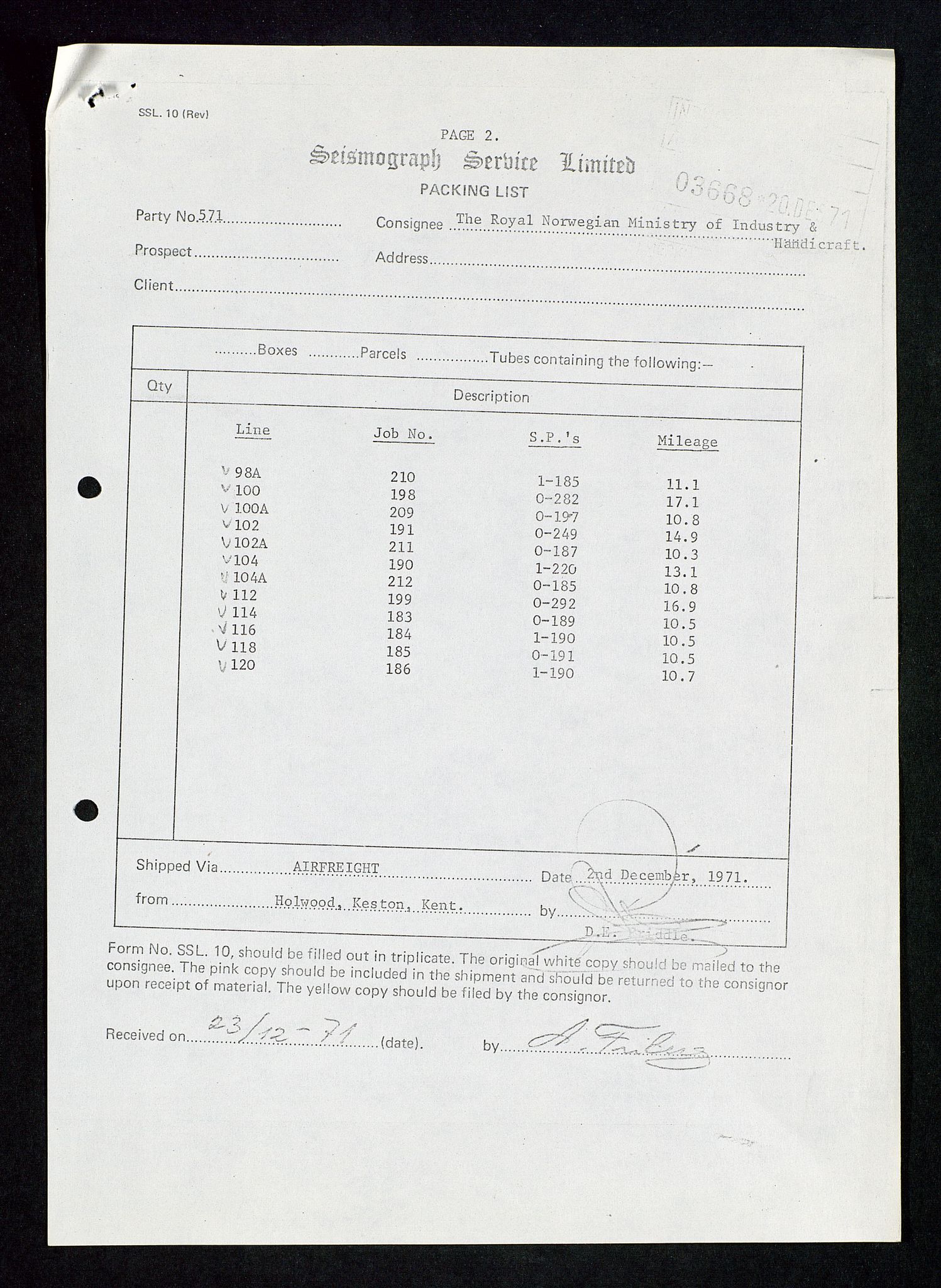 Industridepartementet, Oljekontoret, SAST/A-101348/Da/L0007:  Arkivnøkkel 714 - 722 Seismiske undersøkelser, 1965-1973, p. 441