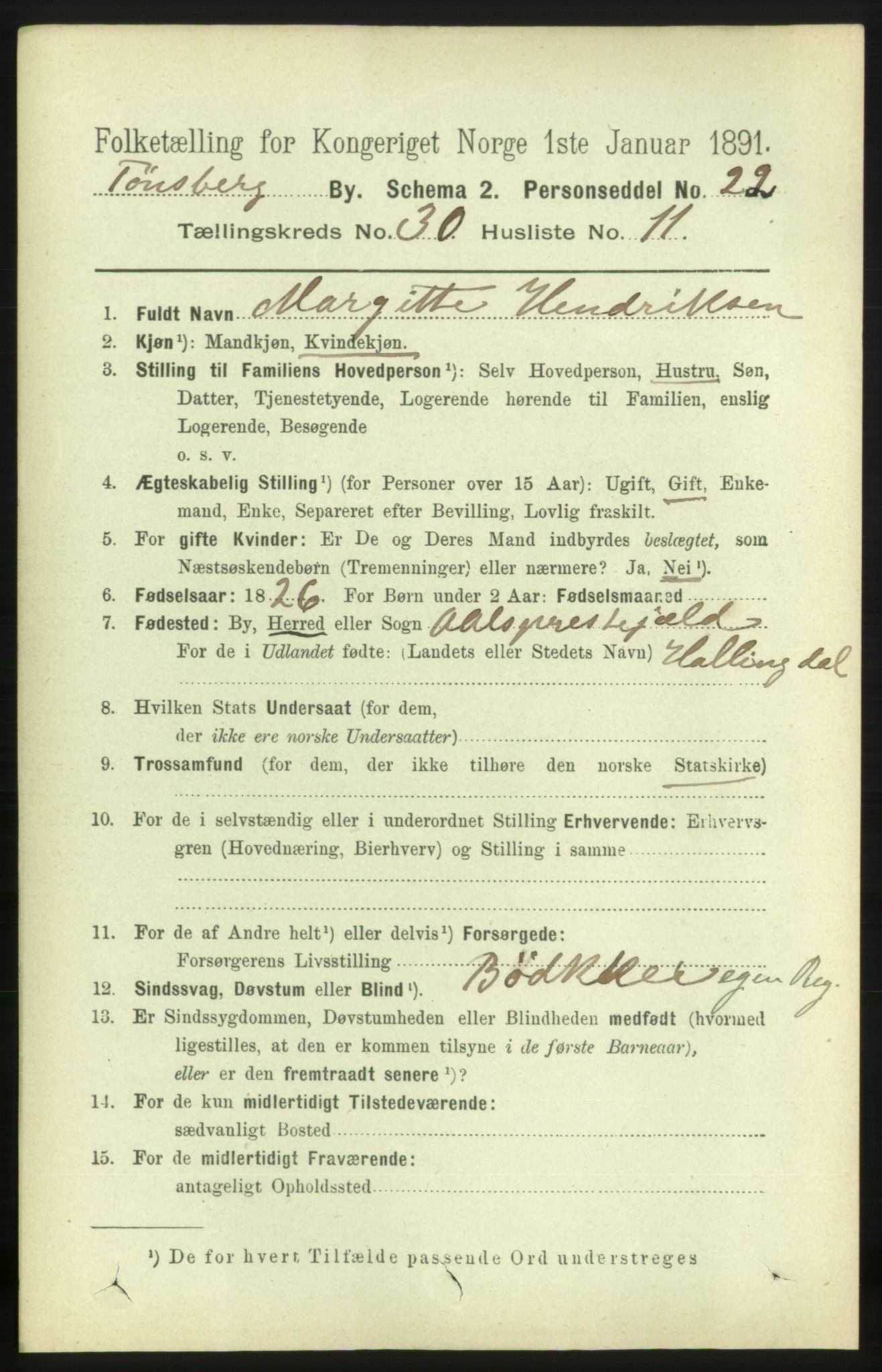 RA, 1891 census for 0705 Tønsberg, 1891, p. 7364