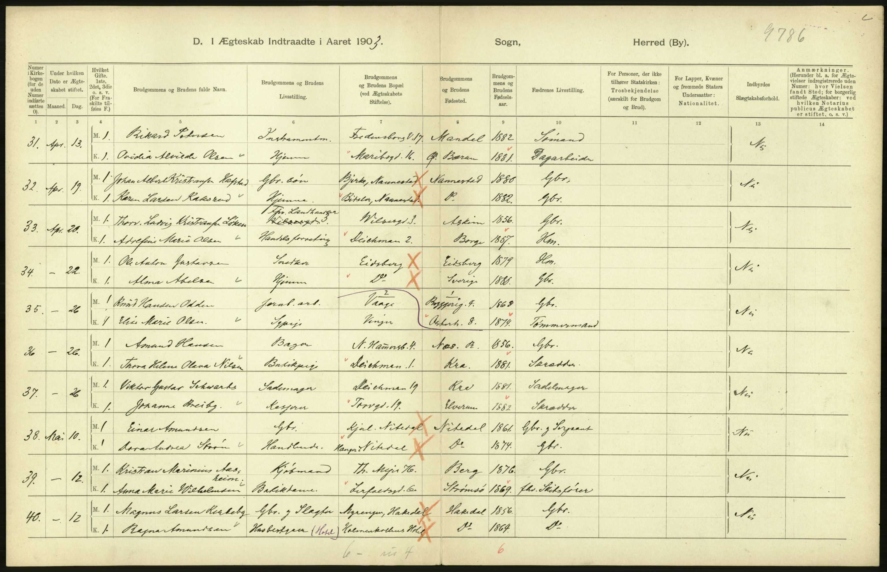 Statistisk sentralbyrå, Sosiodemografiske emner, Befolkning, AV/RA-S-2228/D/Df/Dfa/Dfaa/L0004: Kristiania: Gifte, døde, 1903, p. 562