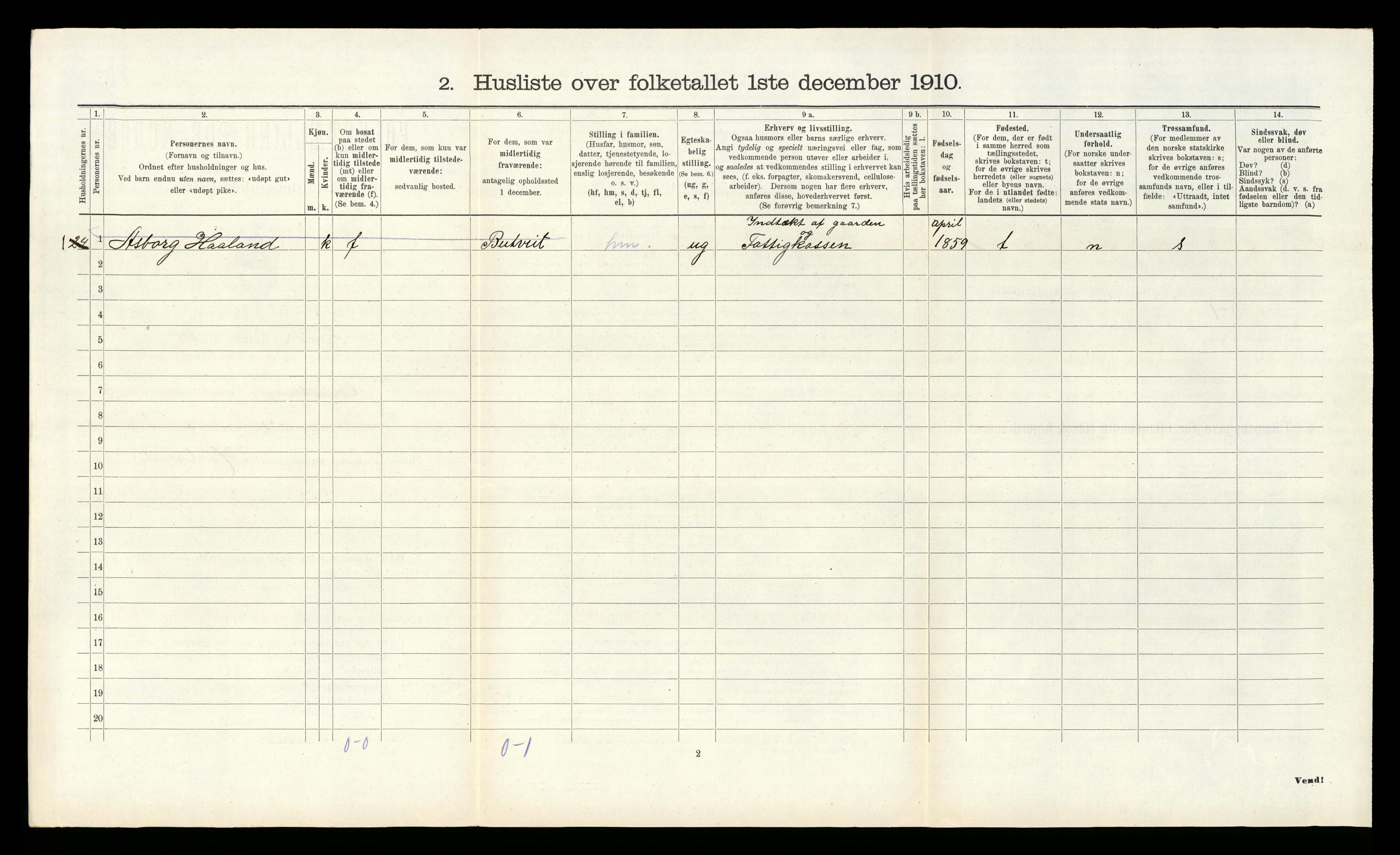 RA, 1910 census for Grindheim, 1910, p. 276