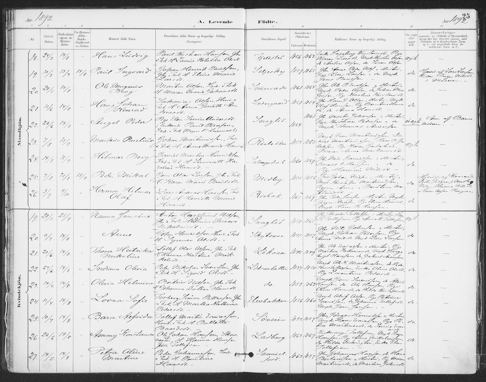 Ibestad sokneprestembete, AV/SATØ-S-0077/H/Ha/Haa/L0015kirke: Parish register (official) no. 15, 1888-1899, p. 25