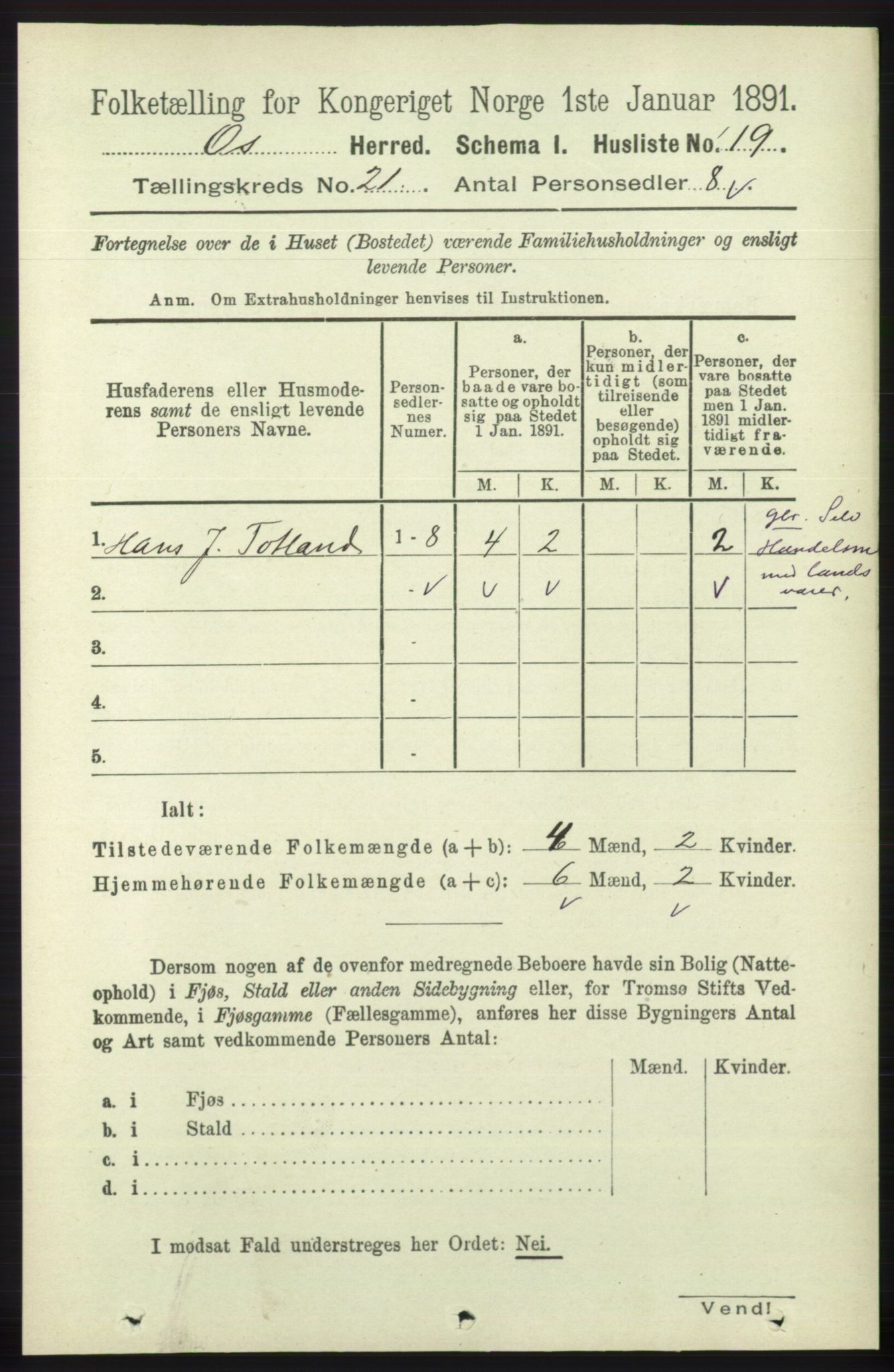 RA, 1891 census for 1243 Os, 1891, p. 4836