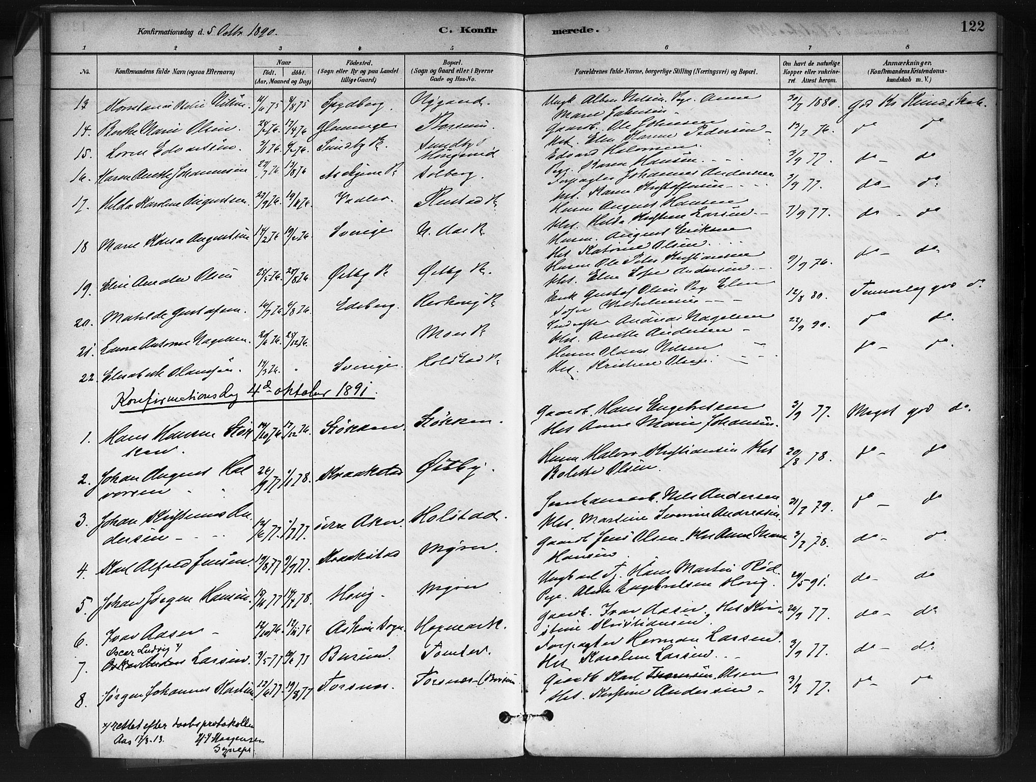 Ås prestekontor Kirkebøker, AV/SAO-A-10894/F/Fa/L0009: Parish register (official) no. I 9, 1881-1900, p. 122