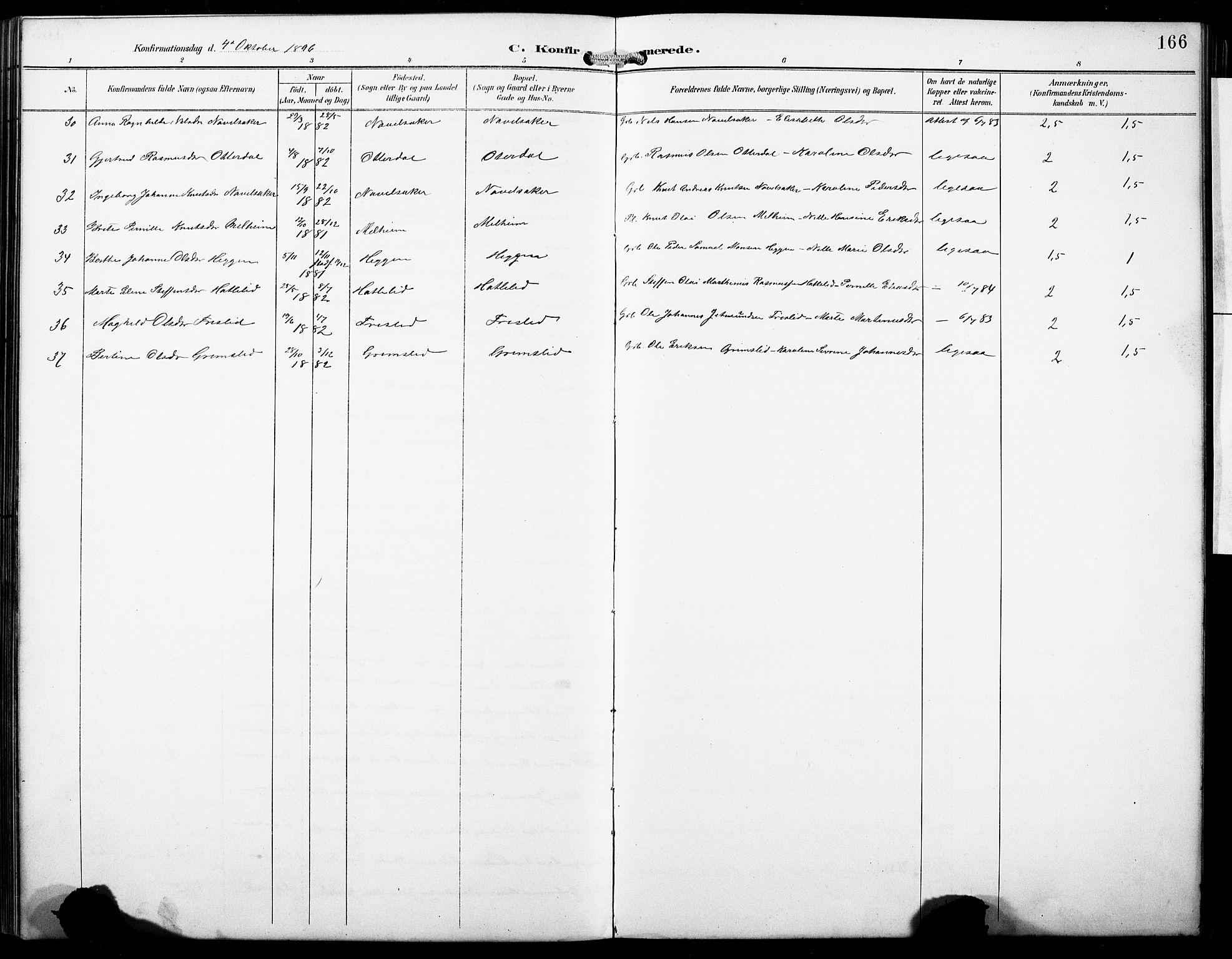 Hornindal sokneprestembete, AV/SAB-A-82401/H/Hab: Parish register (copy) no. A 2, 1894-1927, p. 166