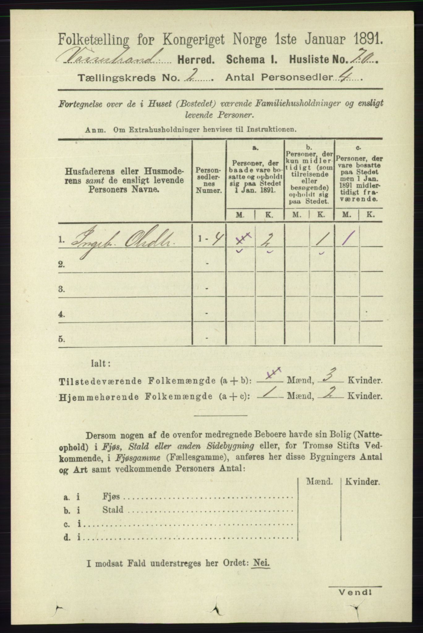 RA, 1891 census for 1236 Vossestrand, 1891, p. 711