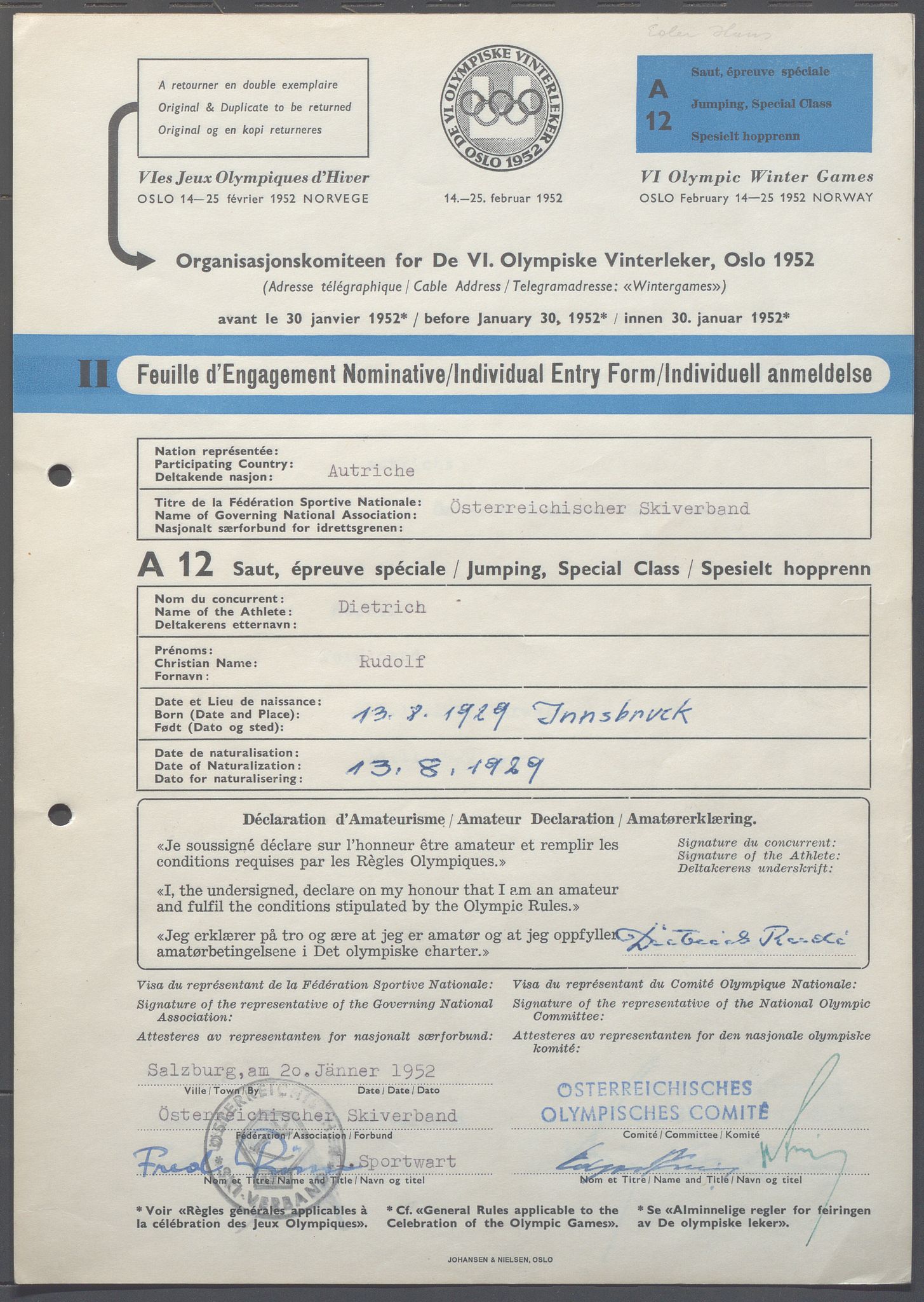 Organisasjonskomiteen for de VI. olympiske vinterleker, OBA/A-20130/H/Ha, 1951-1952, p. 985