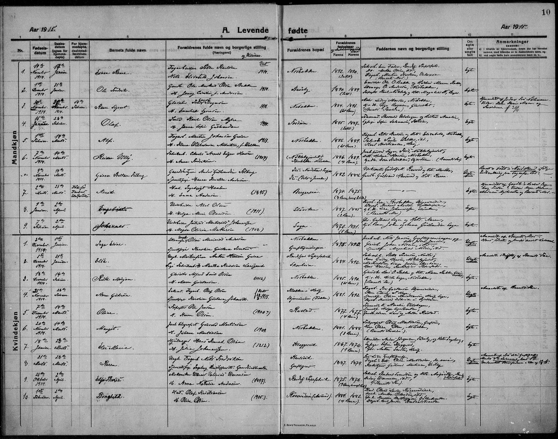 Jevnaker prestekontor, AV/SAH-PREST-116/H/Ha/Haa/L0012: Parish register (official) no. 12, 1914-1924, p. 10