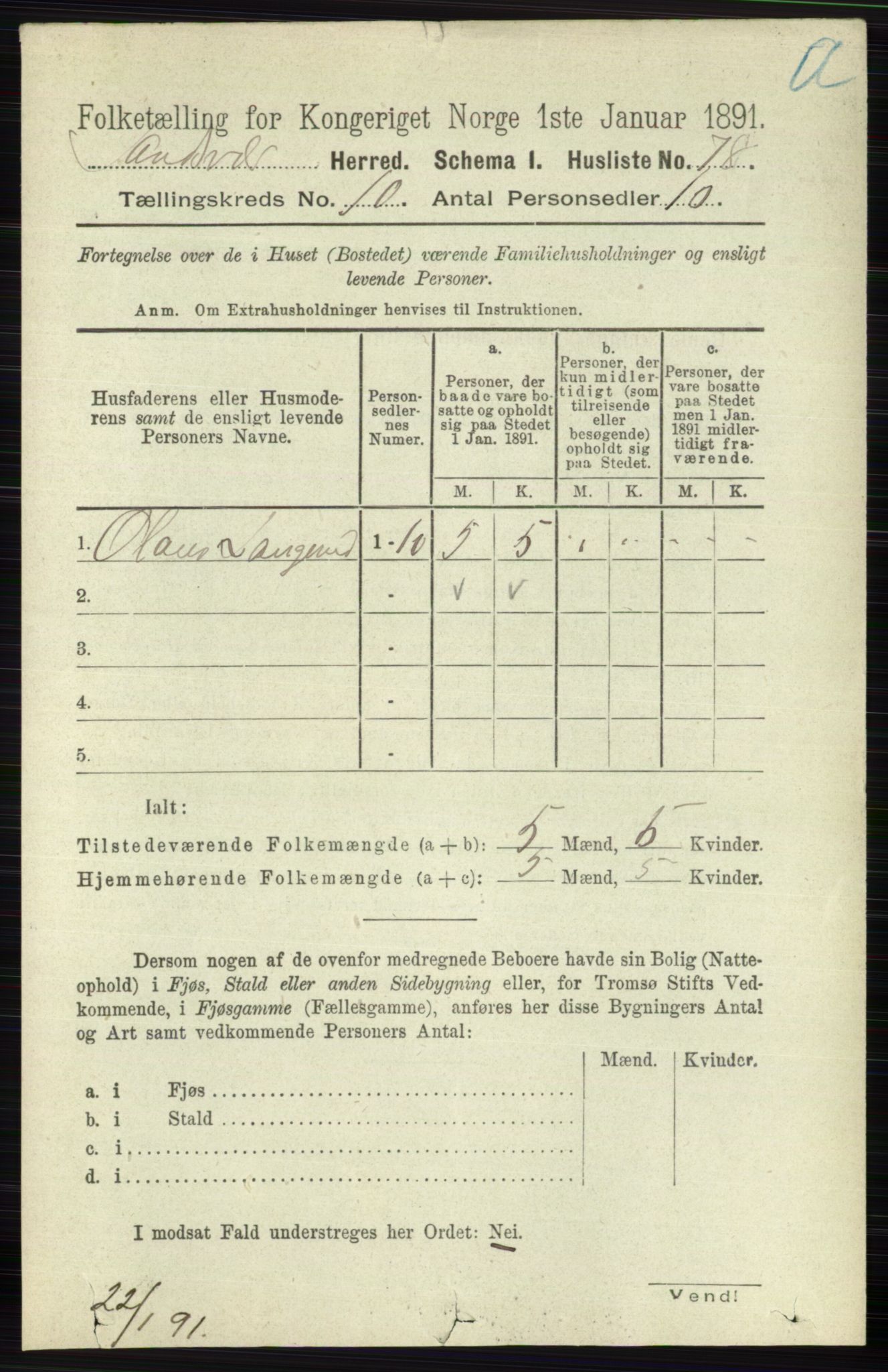 RA, 1891 census for 0629 Sandsvær, 1891, p. 4915