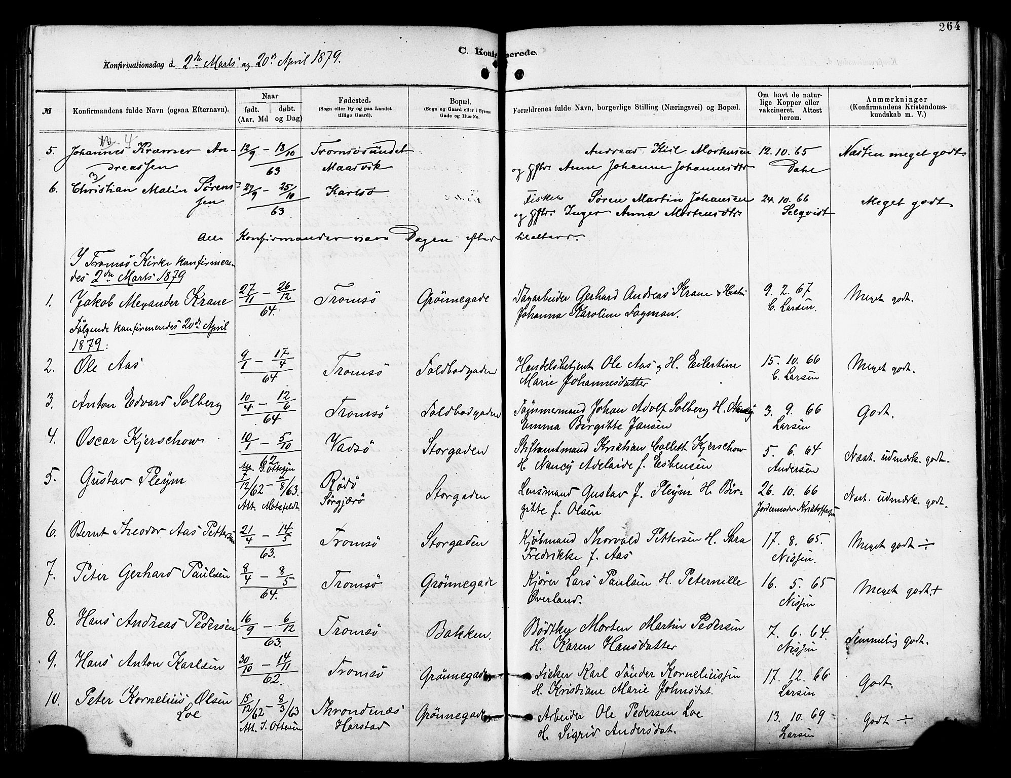 Tromsø sokneprestkontor/stiftsprosti/domprosti, SATØ/S-1343/G/Ga/L0014kirke: Parish register (official) no. 14, 1878-1888, p. 264